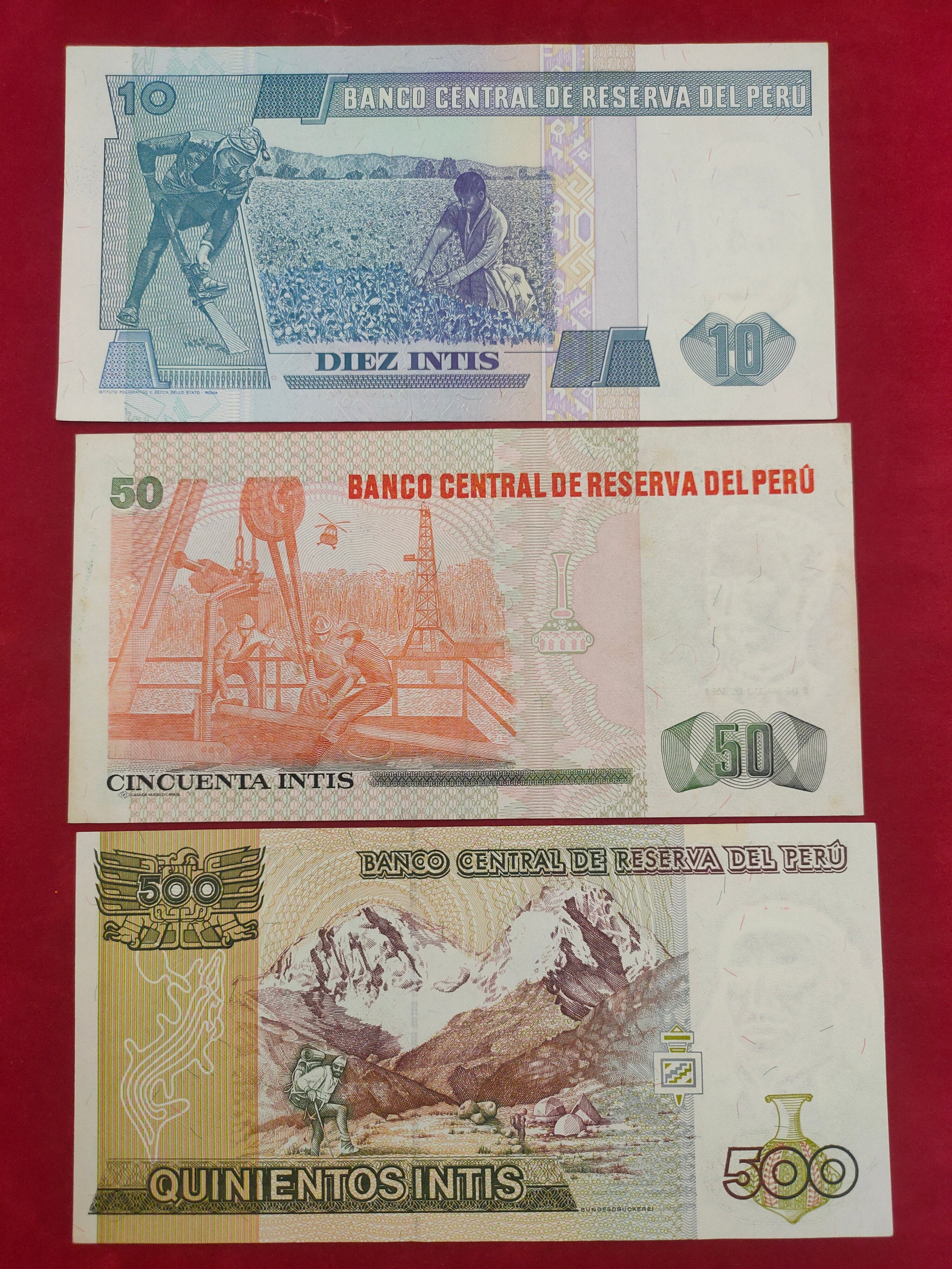 BANK OF PERU 10, 50, 500, 1000, 100000, 50000 INTIS (C421)