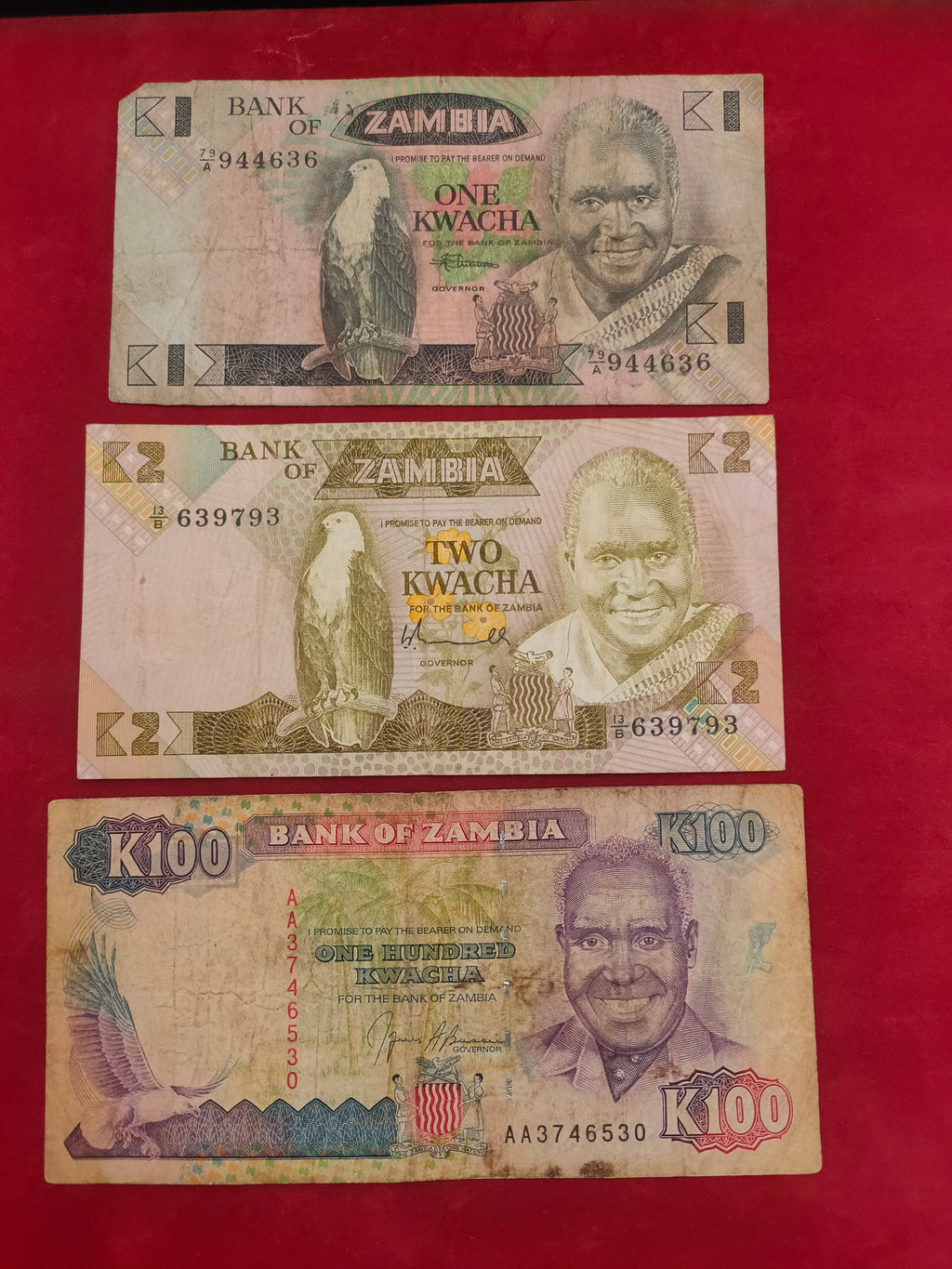 BANK OF ZAMBIA 1, 2, 100 KWACHA (C766)