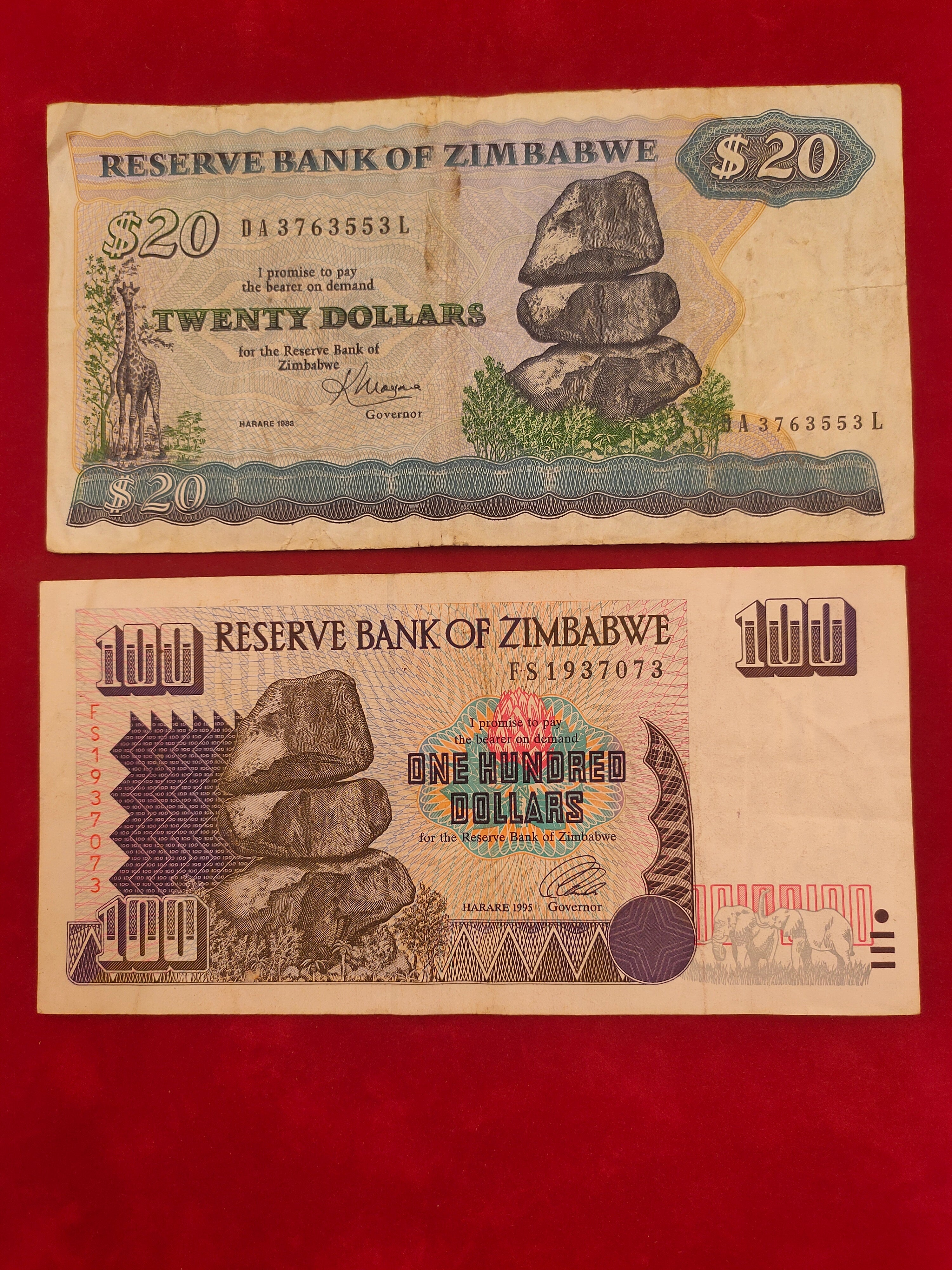 RESERVE BANK OF ZIMBABWE 2, 5, 20, 100 DOLLARS (1189)