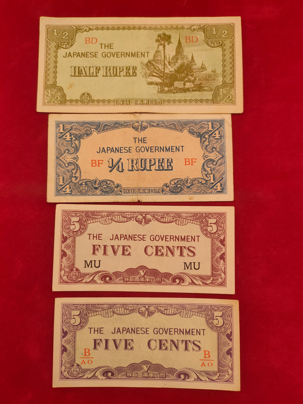 BANK OF JAPANESE 1/2, 1/4, 5 CENTS (584)