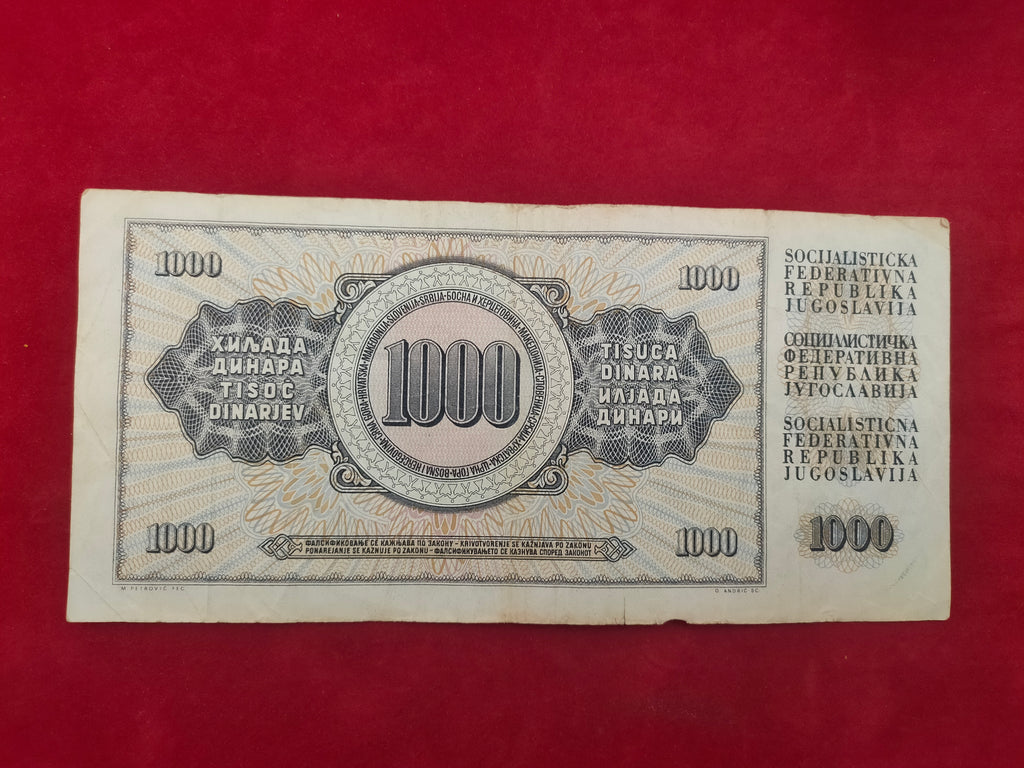 BANK OF YUGOSLAVIA 1000 DINARA (V443)