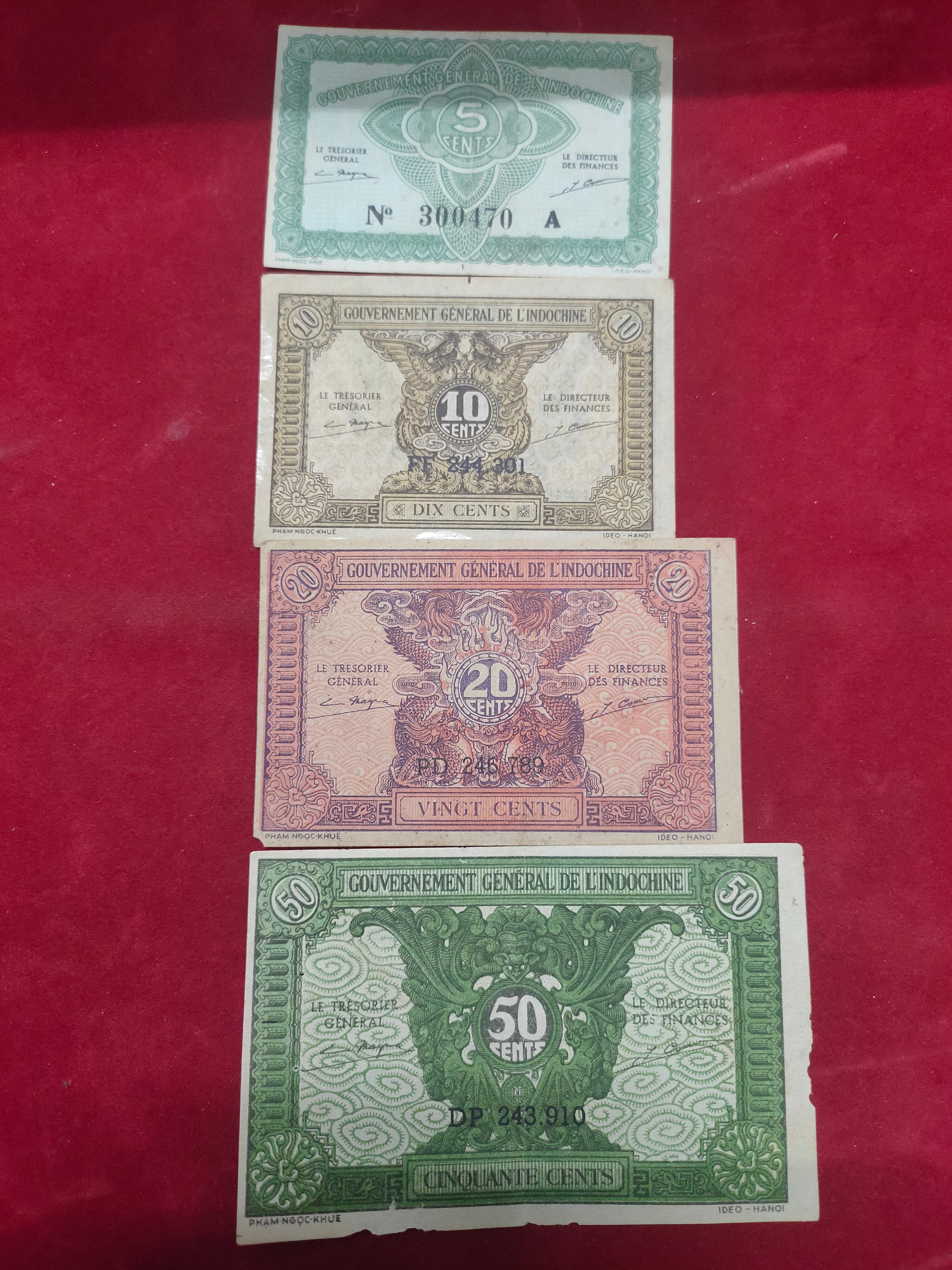 GENERAL BANK OF INDONCHINE 5, 10, 20,50 CENTS