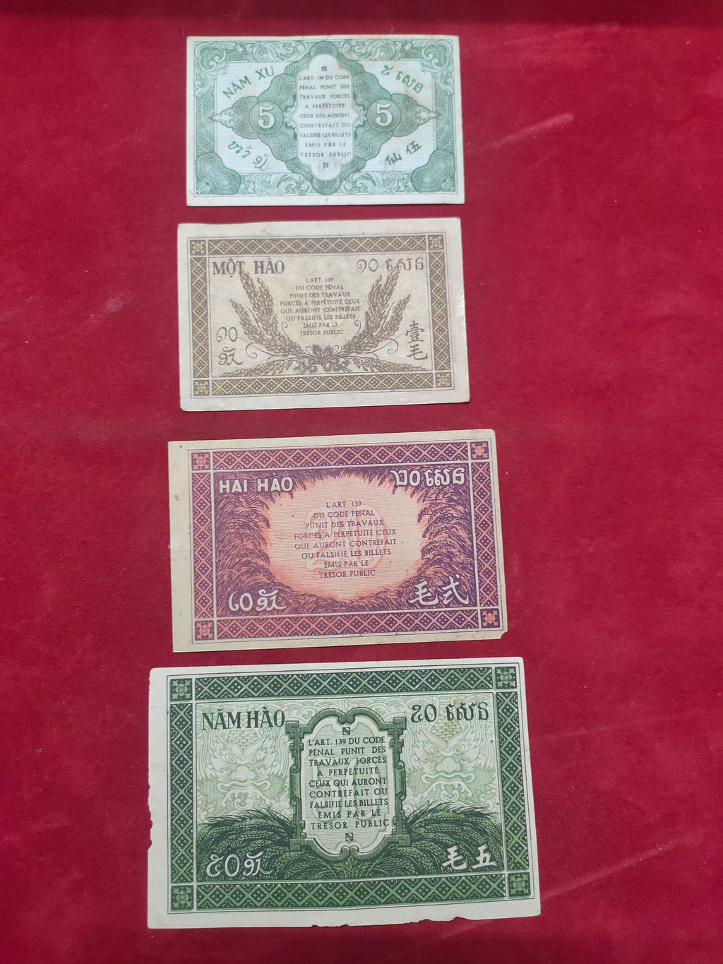 GENERAL BANK OF INDONCHINE 5, 10, 20,50 CENTS