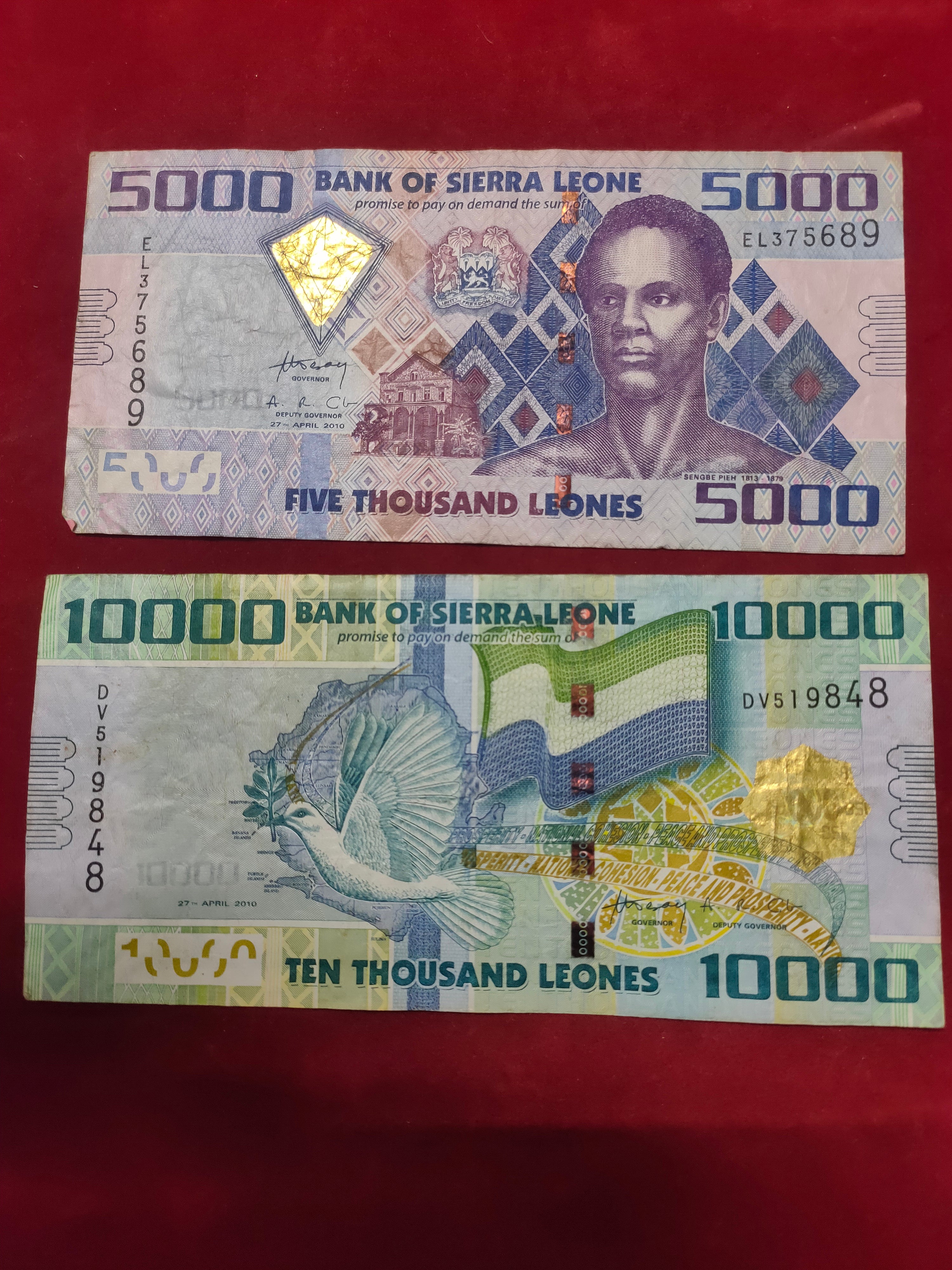 BANK OF SIERRA LEONE 500, 1000, 5000, 10000 LEONES (629)
