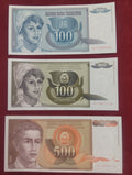 NATIONAL BANK OF YUGOSLAVIA 100, 500, 1000 DINARA (C401)