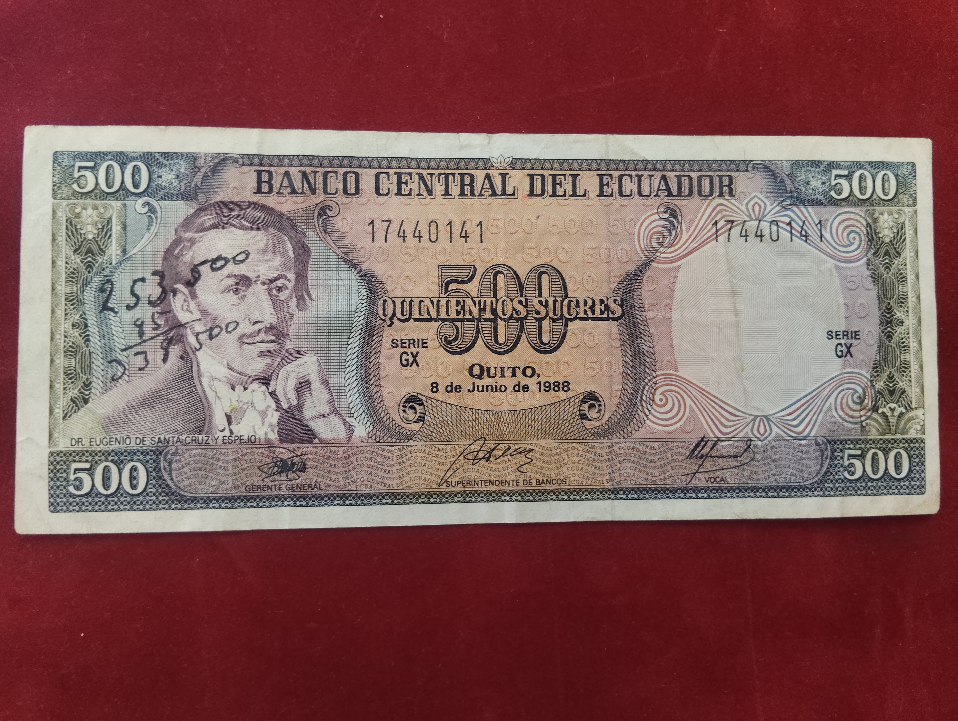 CENTRAL BANK OF ECUADOR 500 SUCRES (C545)