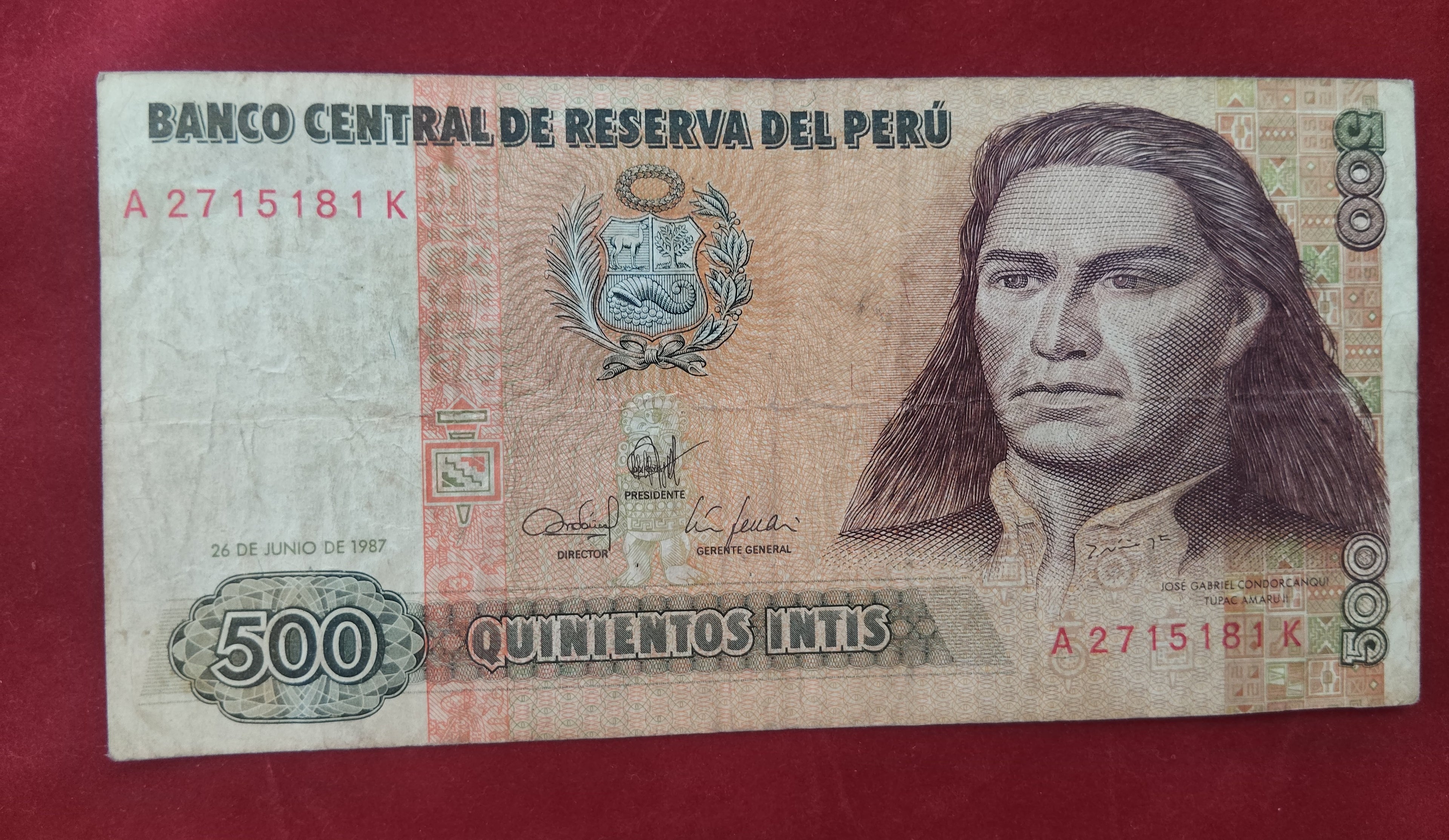CENTRAL RESERVE BANK OF PERU 500 INTIS (D617)