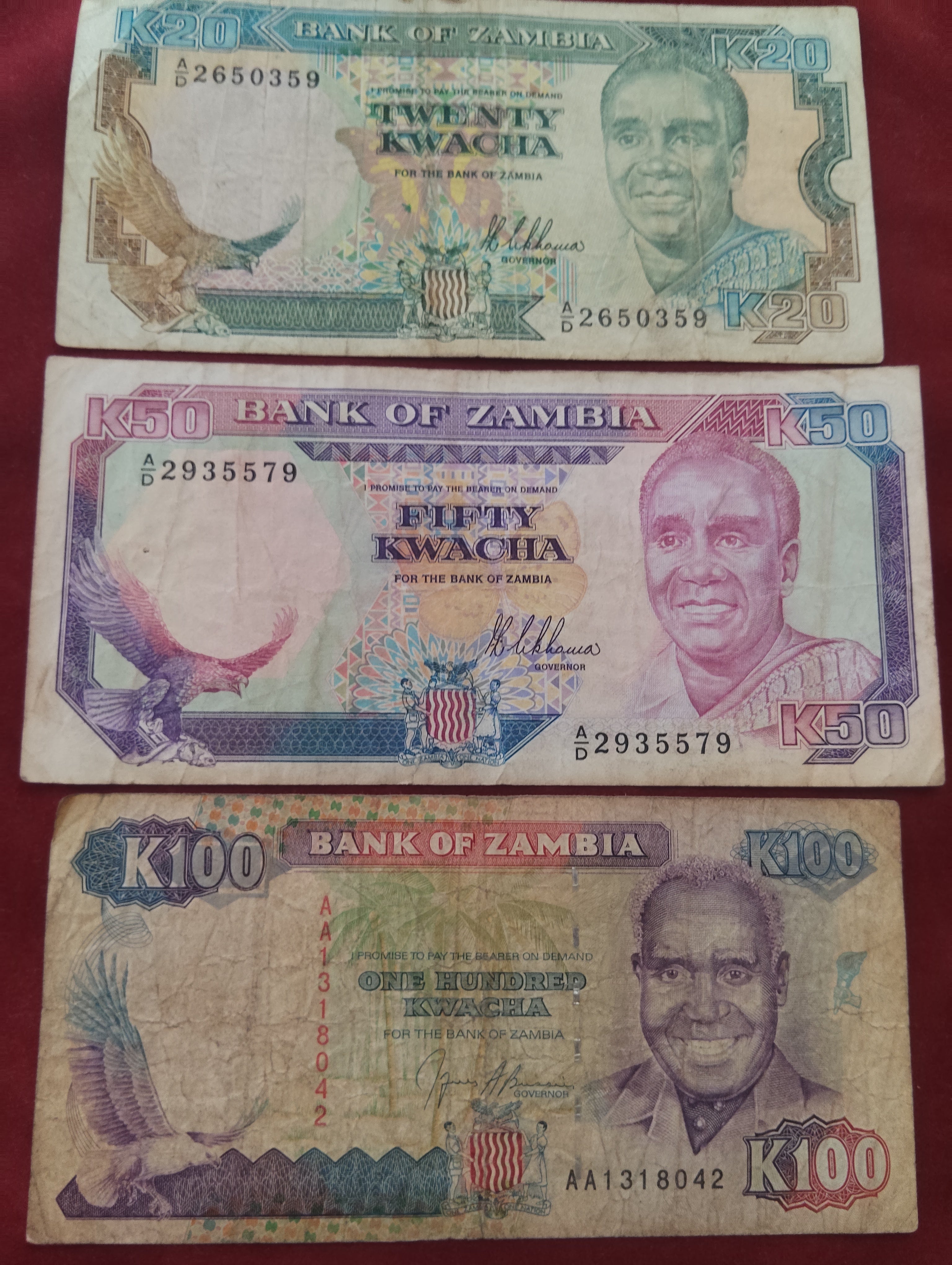 BANK OF ZAMBIA 20 ,50 ,100 KWACHA (C767)