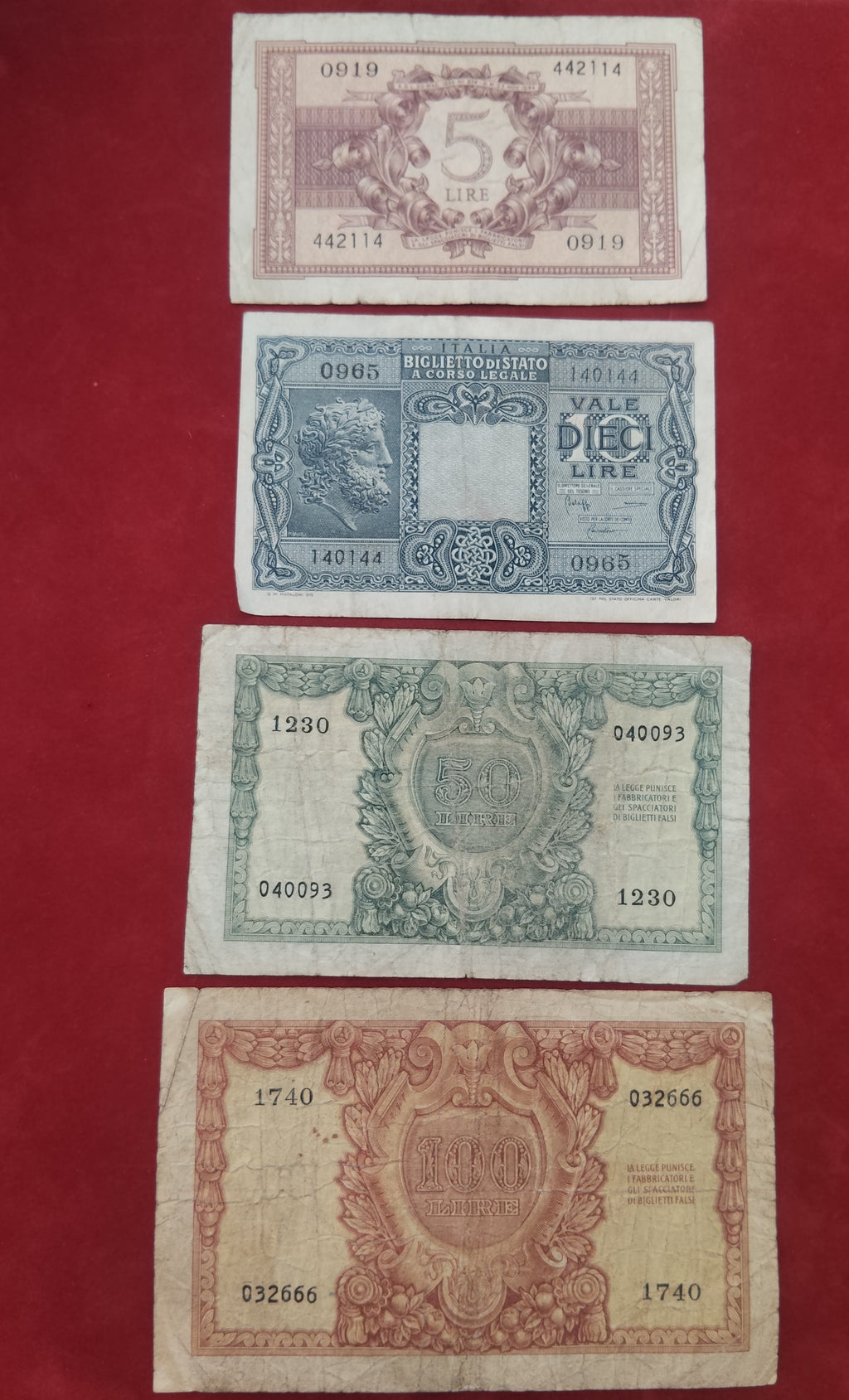 BANK OF ITALIA 5 ,10 ,50 ,100 LIRE (D334)