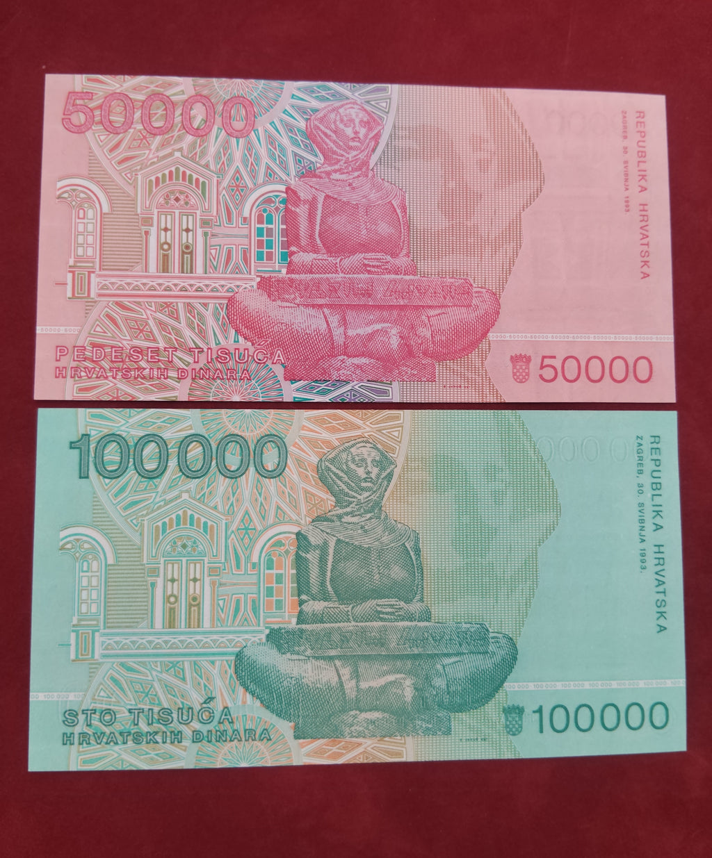 NATIONAL BANK OF CROATIA 1 , 5 , 10 , 50000 , 100000 DINARA (C460)