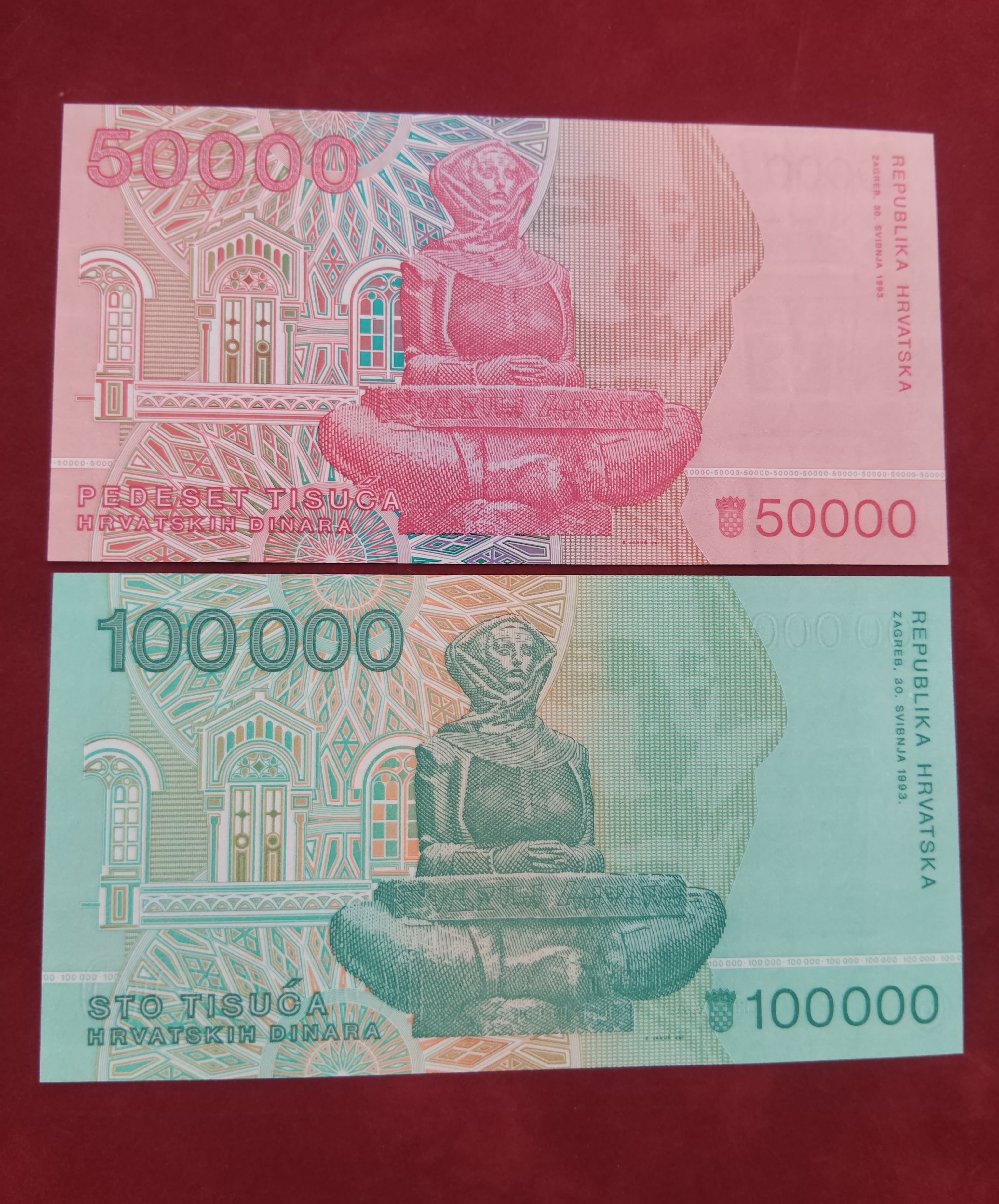 NATIONAL BANK OF CROATIA 1 , 5 , 10 , 50000 , 100000 DINARA (C460)