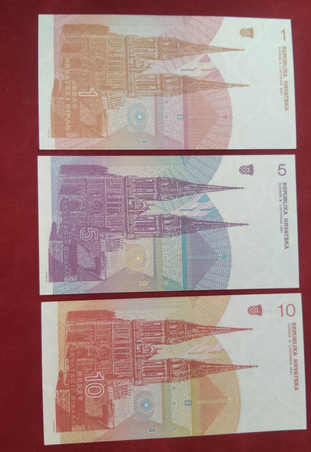 NATIONAL BANK OF CROATIA 1 , 5 , 10 , 50000 , 100000 DINARA (C460)