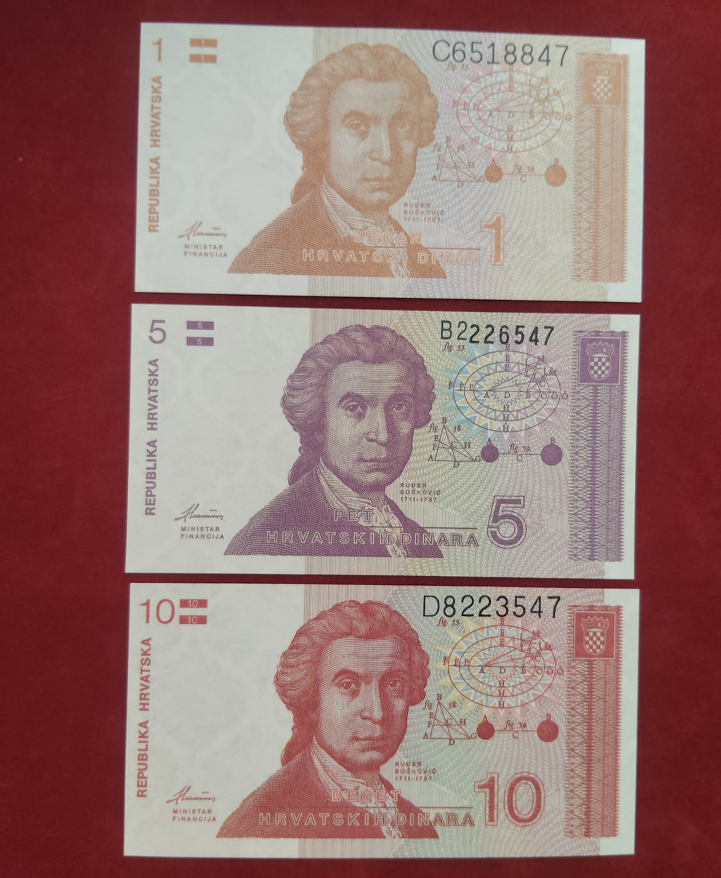 NATIONAL BANK OF CROATIA 1 , 5 , 10 , 50000 , 100000 DINARA (C460)