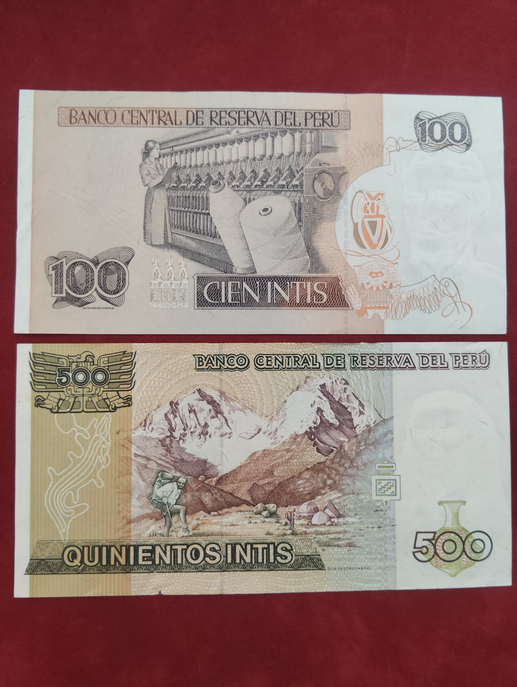 CENTRAL RESERVE BANK OF PERU 100 , 500 INTIS (D618)