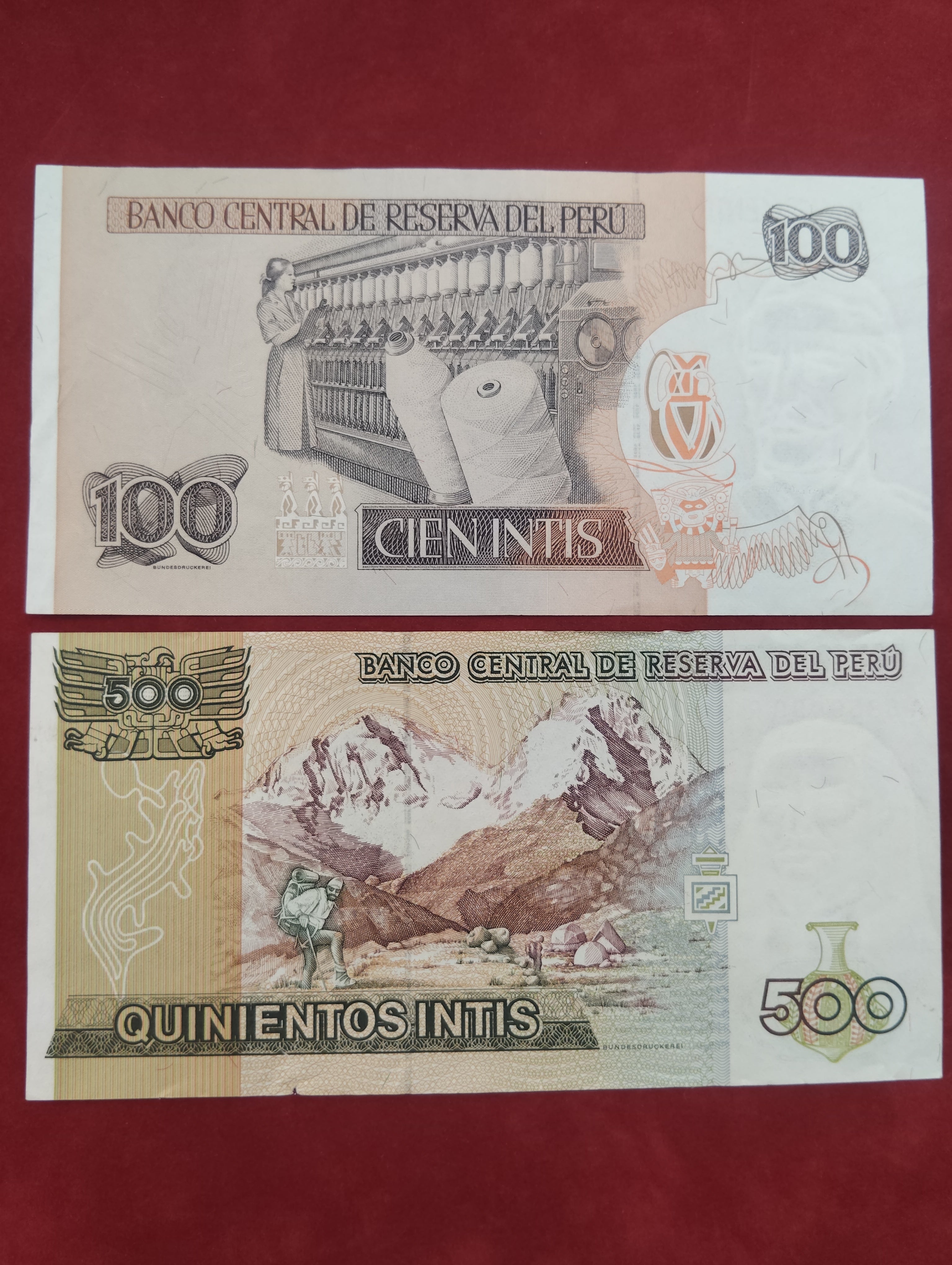 CENTRAL RESERVE BANK OF PERU 100 , 500 INTIS (D618)