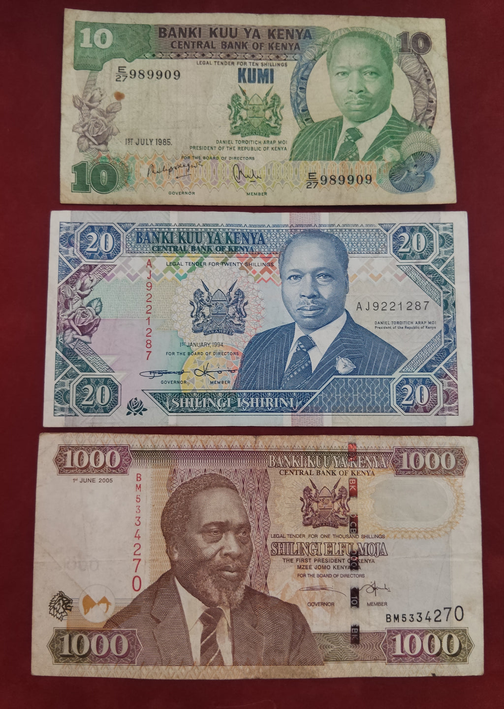 CENTRAL BANK OF KENYA 10 ,20 ,1000 SHILLINGS (D590)