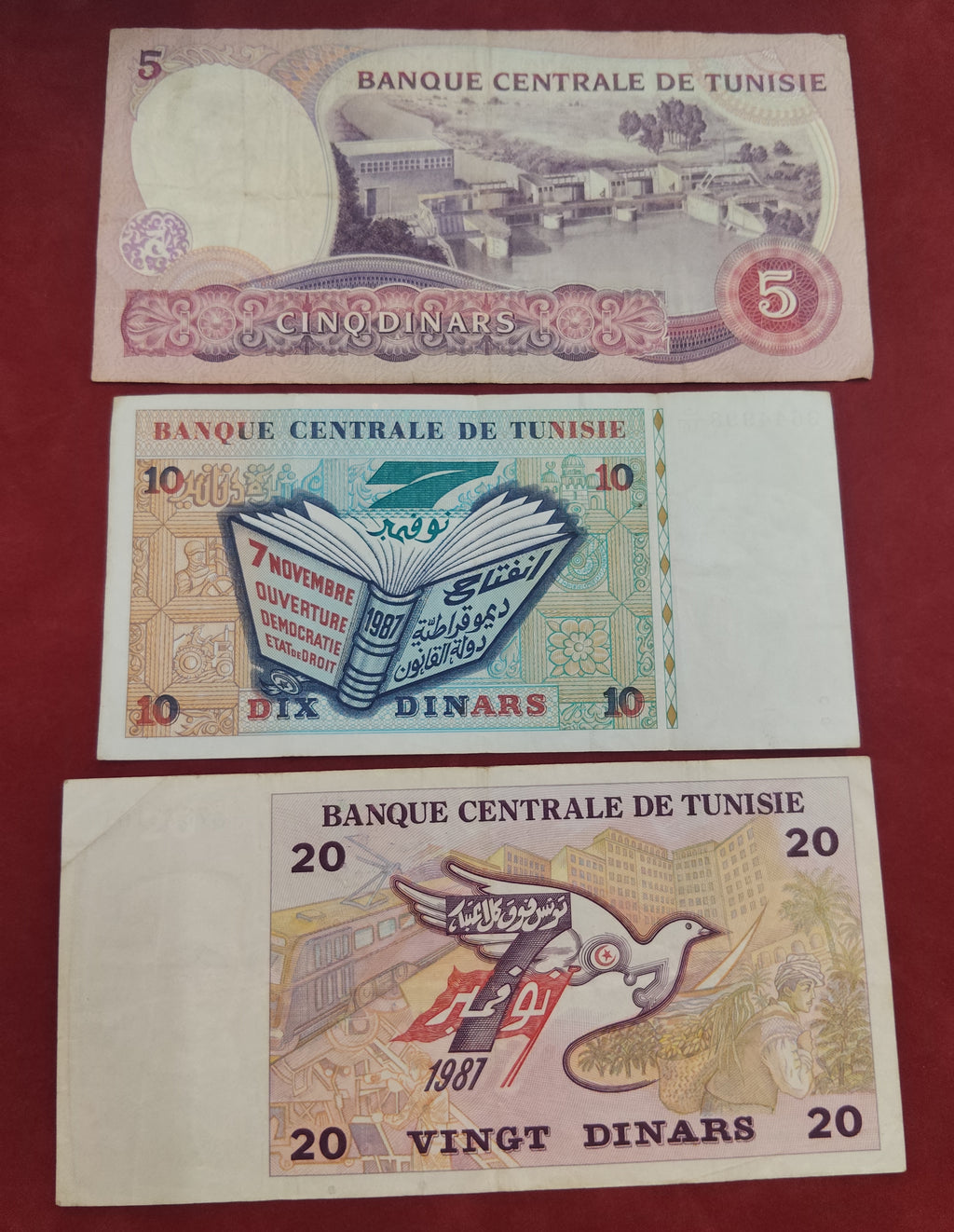 CENTRAL BANK OF TUNISIE 5 ,10 ,20 DINARS (851)