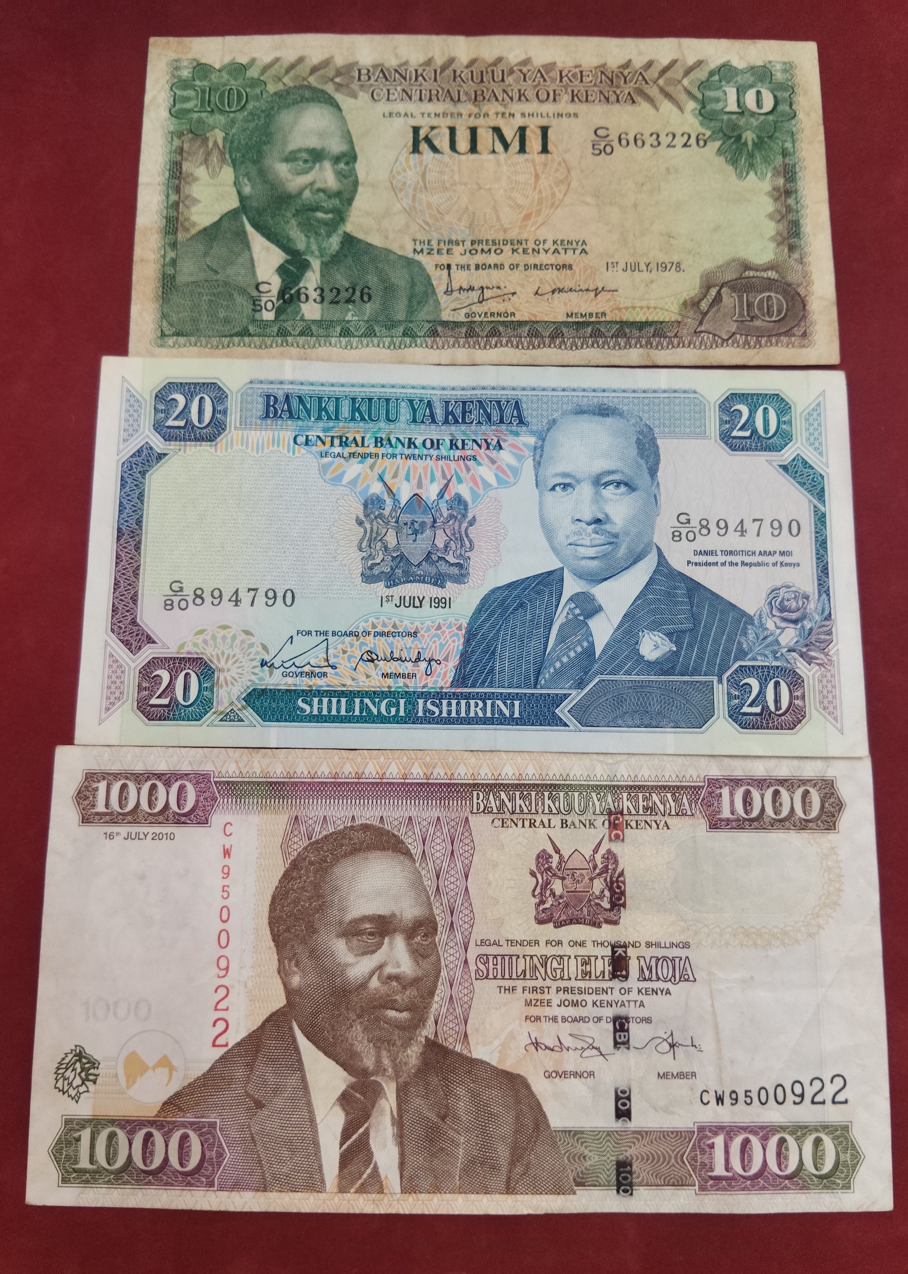CENTRAL BANK OF KENYA 10 , 20 ,1000 SHILLINGS (D595)