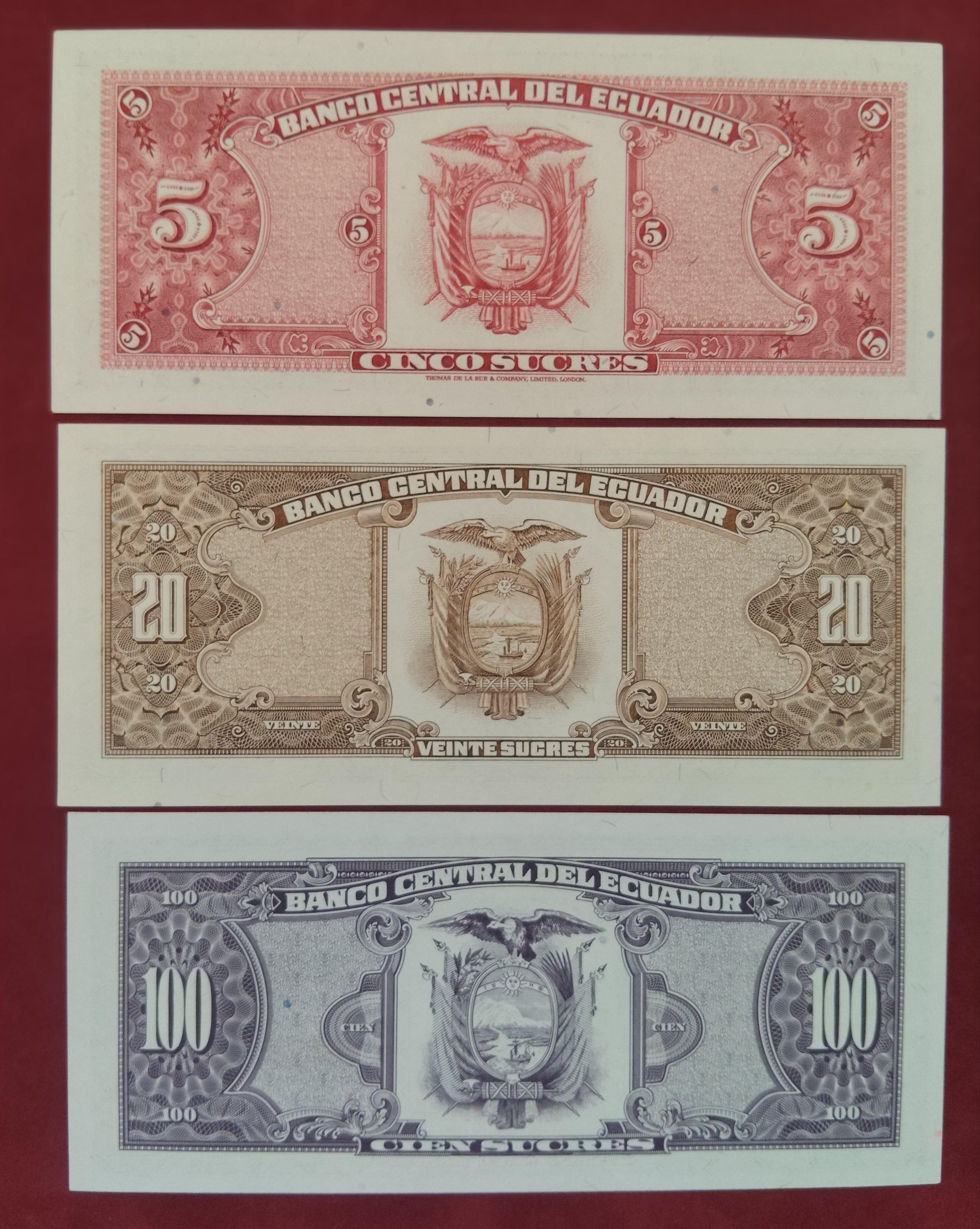 CENTRAL BANK OF ECUADOR 5 ,20 ,100 SUCRES (C450)