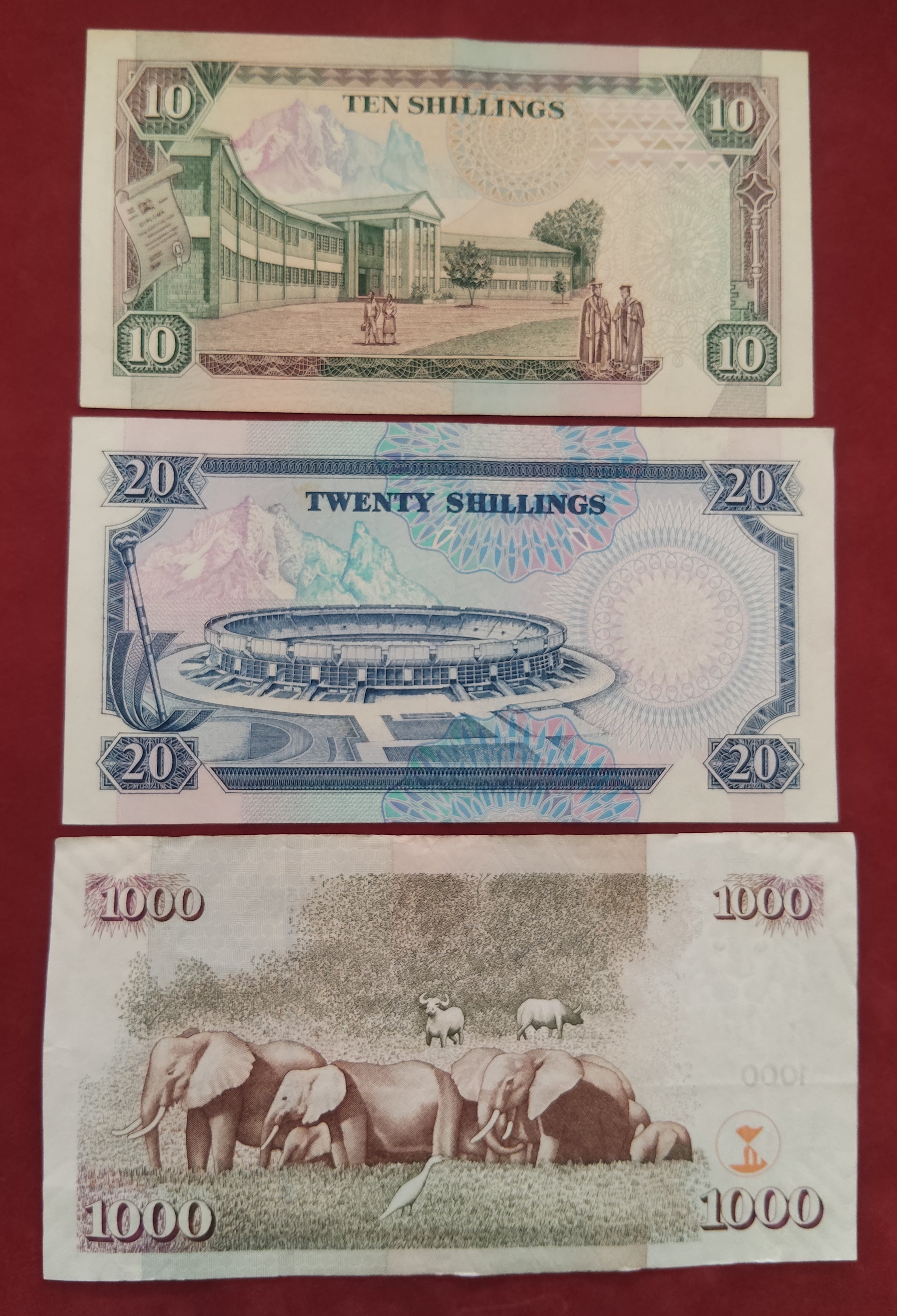 CENTRAL BANK OF KENYA 10 ,20 ,1000 SHILLINGS (D596)