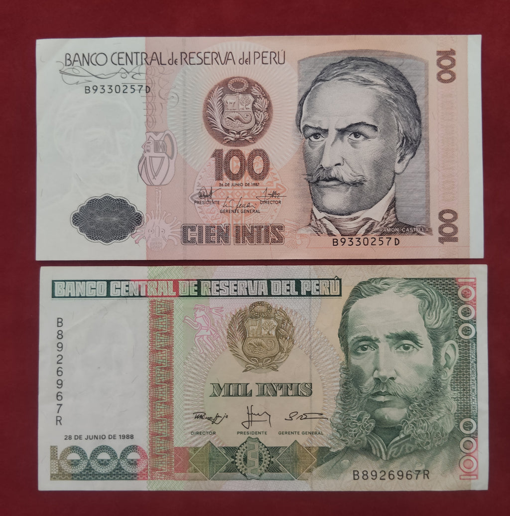 CENTRAL RESERVE BANK OF PERU 10 ,50 ,100 ,1000 INTIS (D409)