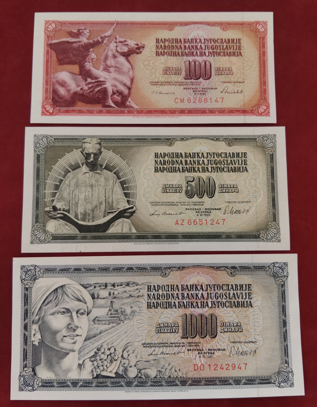 NATIONAL BANK OF YUGOSLAVIA 100 ,500 ,1000 DINARA (C399)
