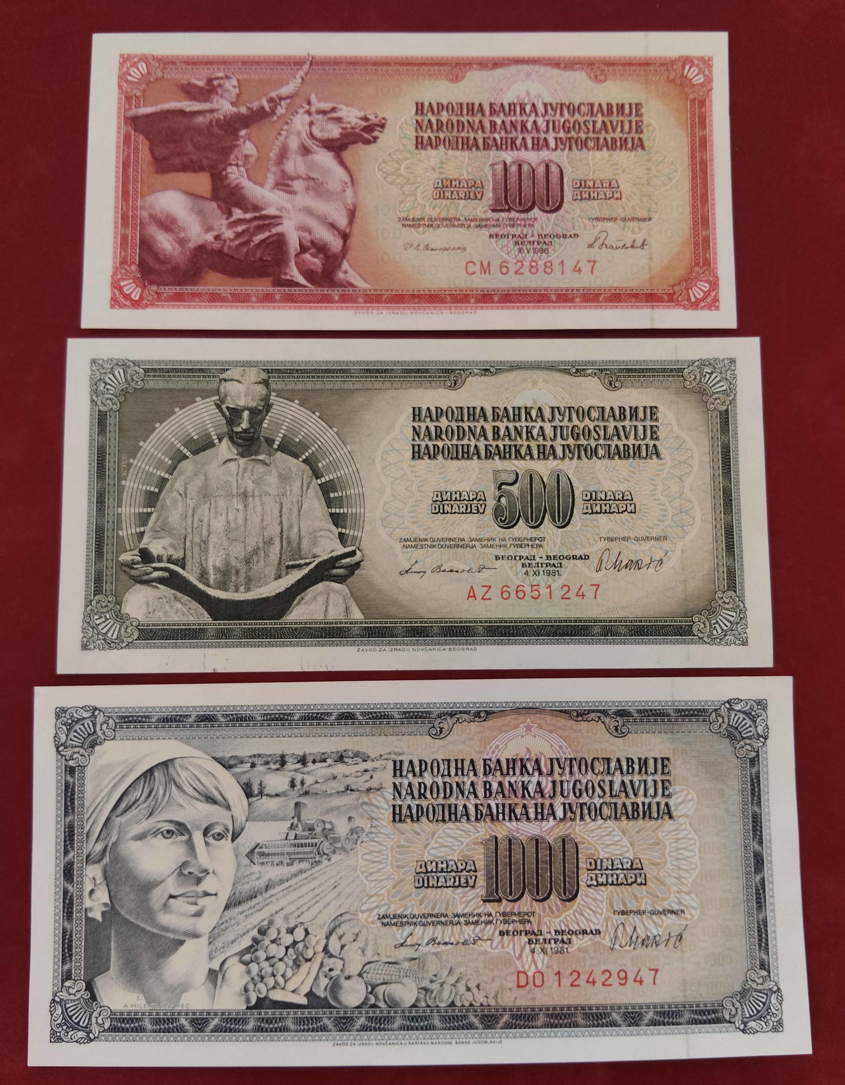 NATIONAL BANK OF YUGOSLAVIA 100 ,500 ,1000 DINARA (C399)