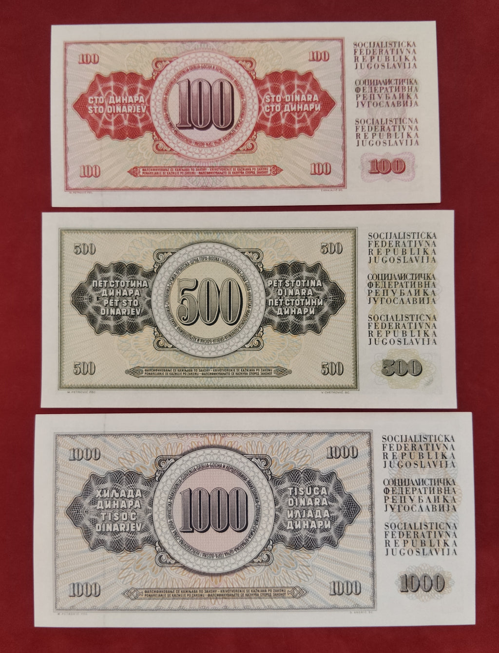 NATIONAL BANK OF YUGOSLAVIA 100 ,500 ,1000 DINARA (C399)