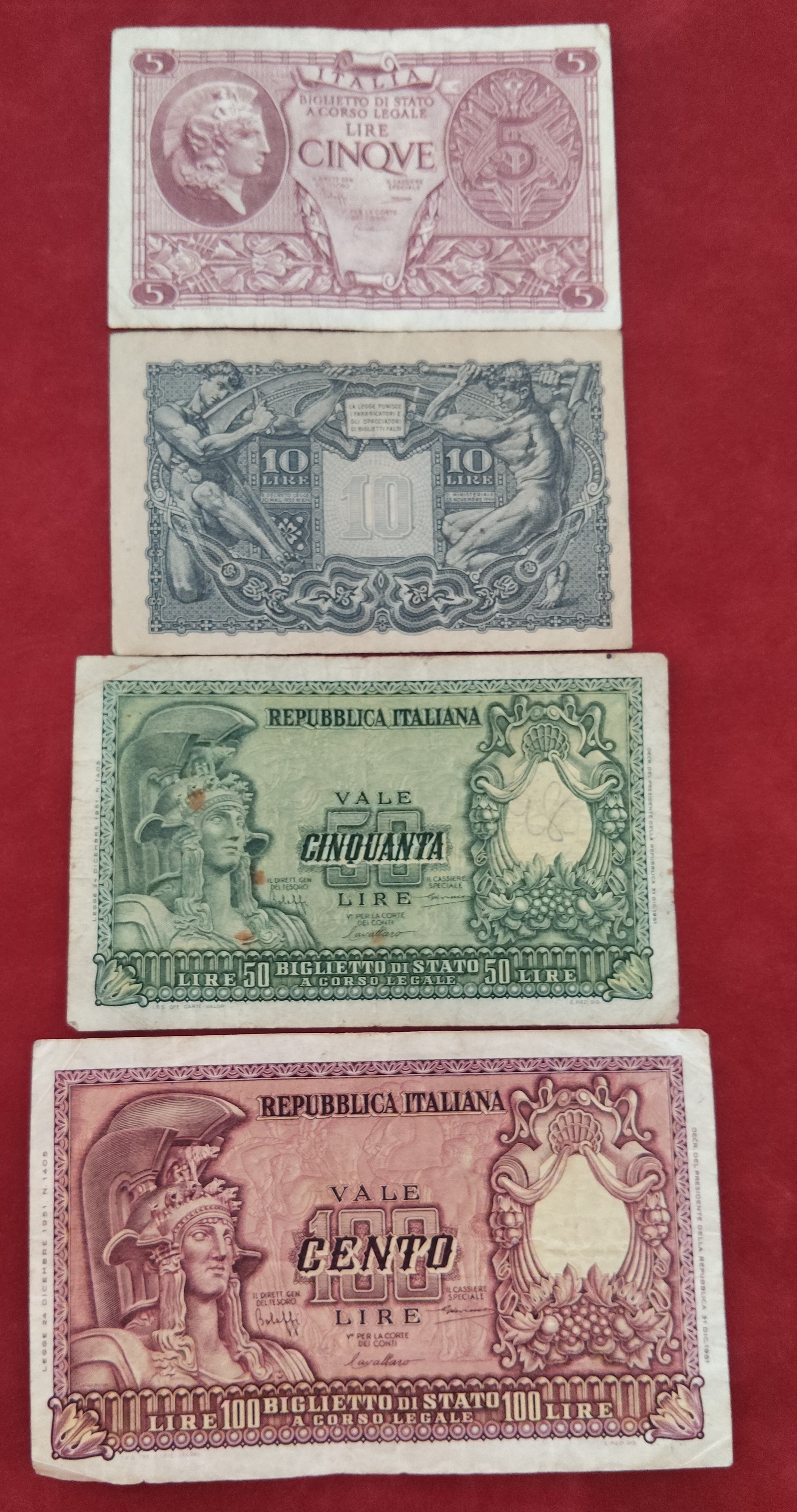 BANK OF ITALY 5 ,10 ,50 ,100 LIRE (D335)