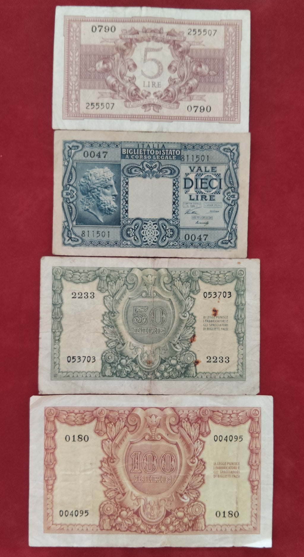 BANK OF ITALY 5 ,10 ,50 ,100 LIRE (D335)
