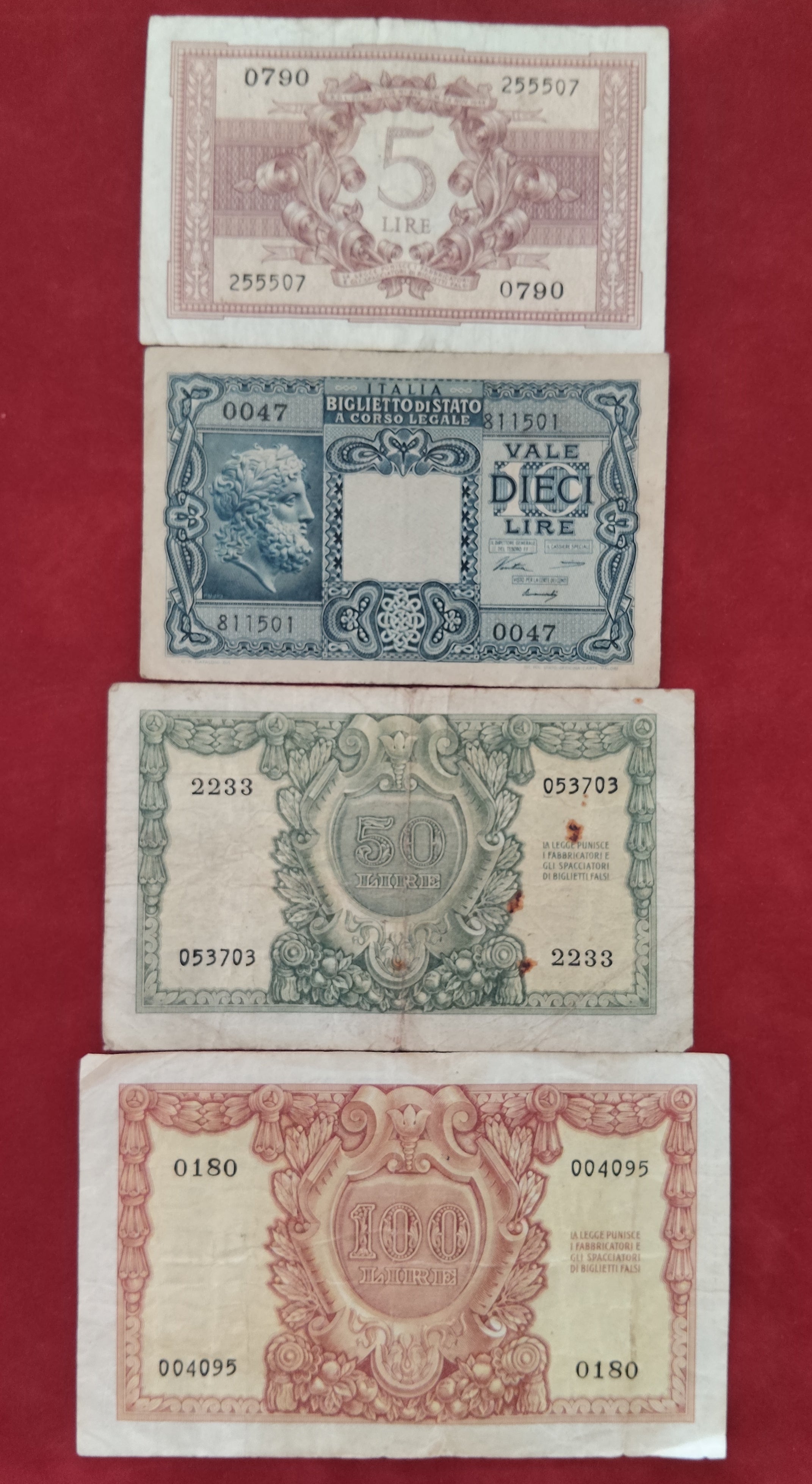 BANK OF ITALY 5 ,10 ,50 ,100 LIRE (D335)