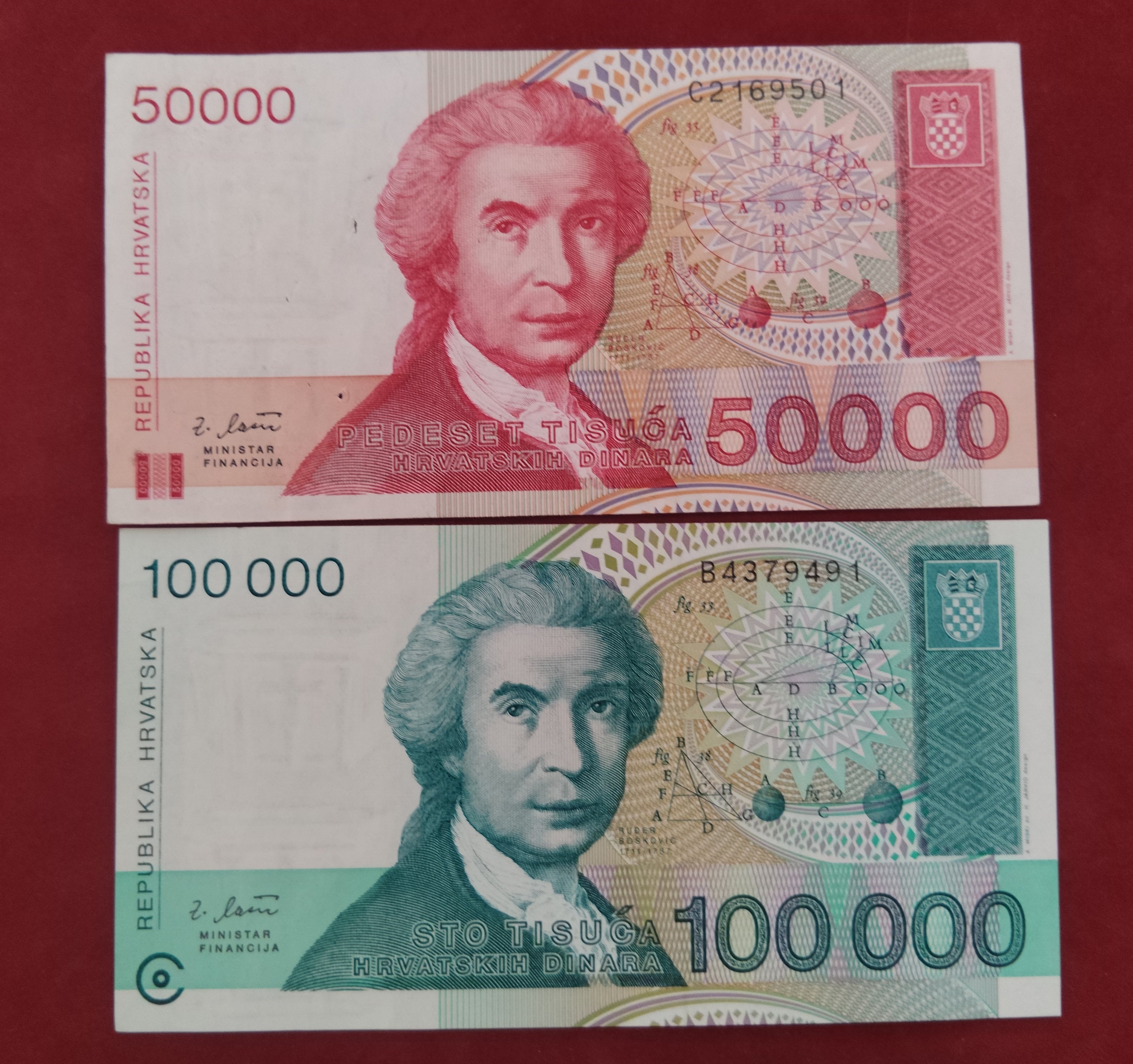 BANK OF CROATIA 50000 ,100 000 DINARA (D374)