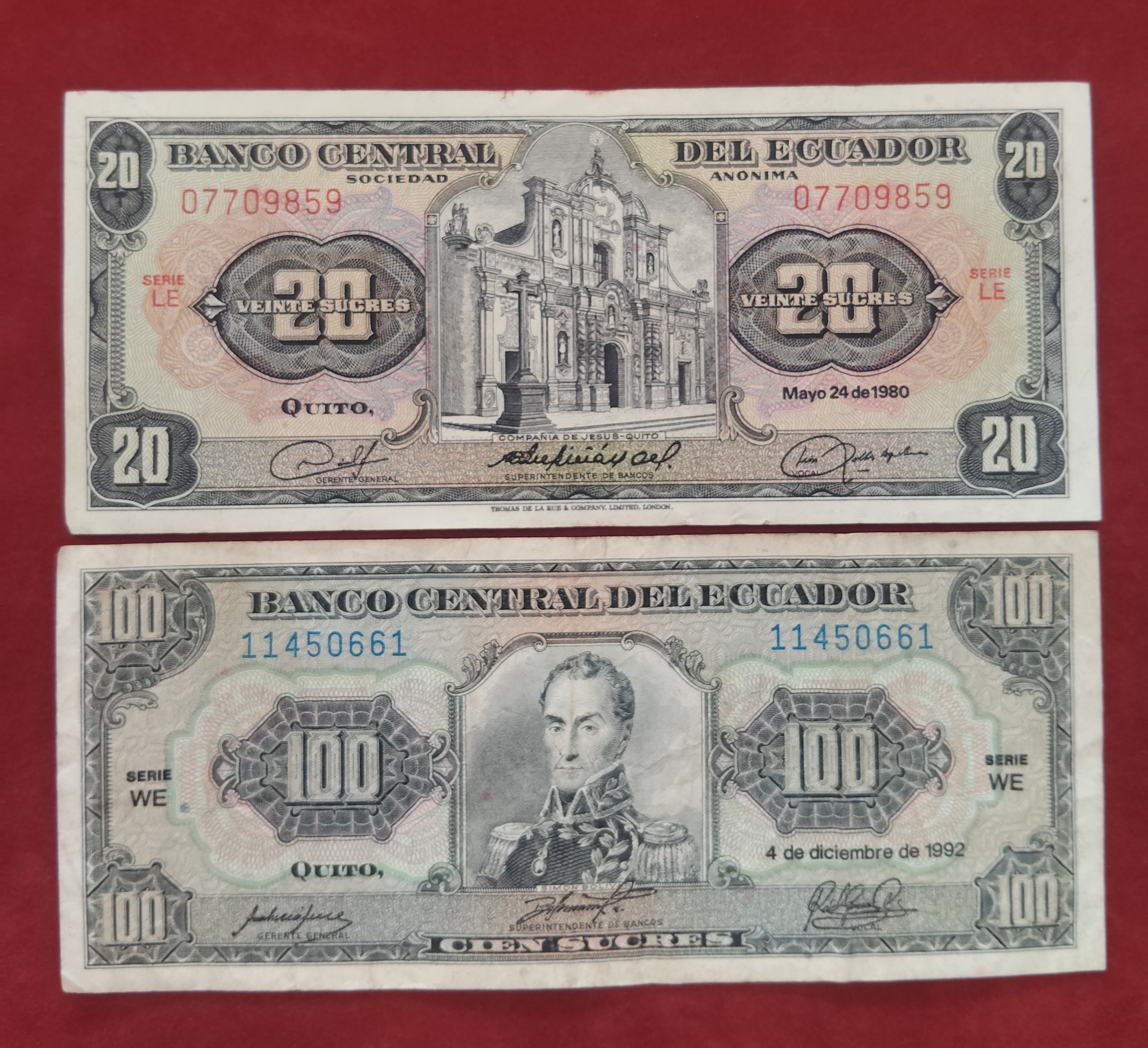 CENTRAL BANK OF ECUADOR 5 ,10 ,20 ,100 SUCRES (D72)
