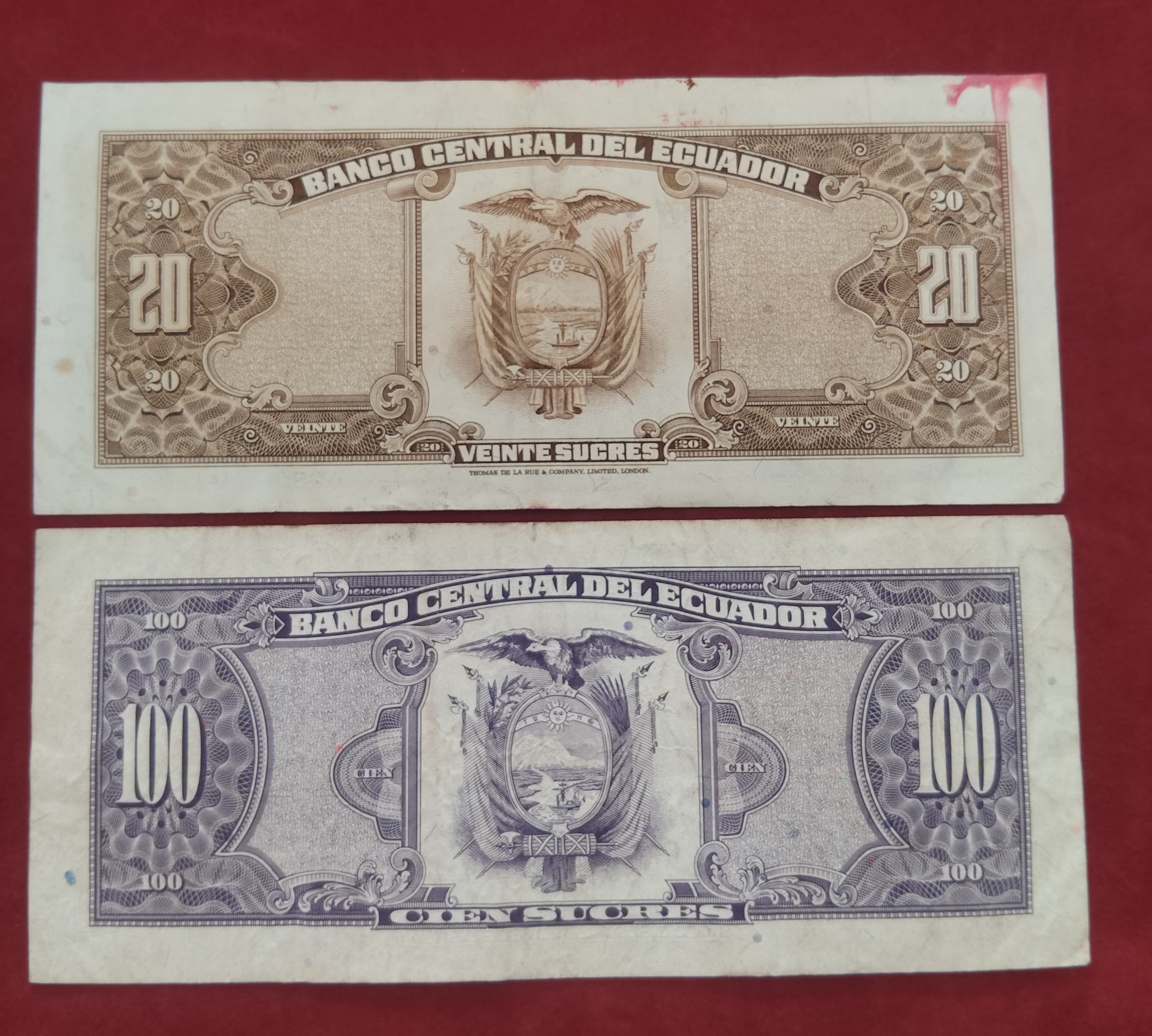 CENTRAL BANK OF ECUADOR 5 ,10 ,20 ,100 SUCRES (D72)