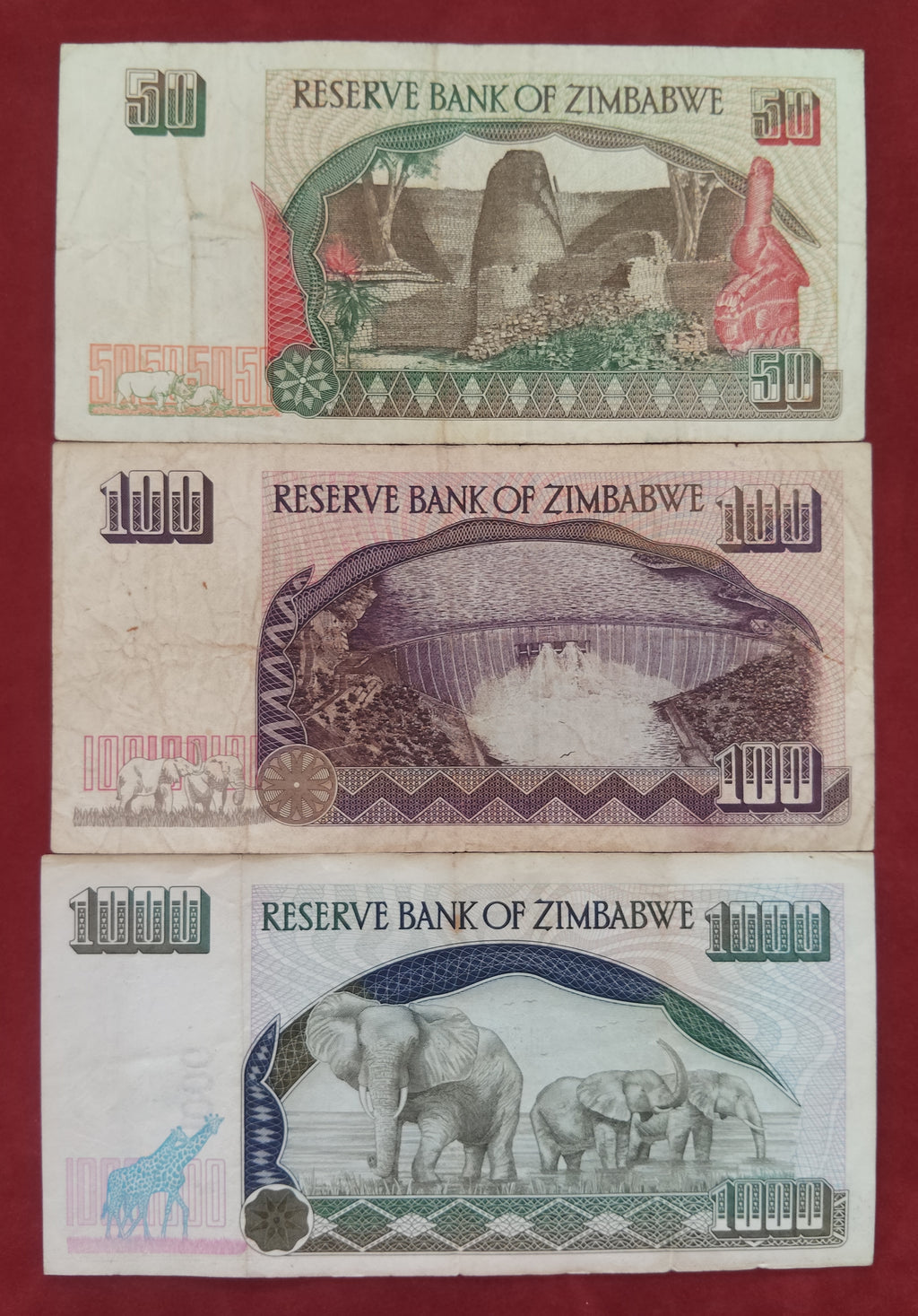 RESERVE BANK OF ZIMBABWE 50 ,100 ,1000 DOLLARS (D365)