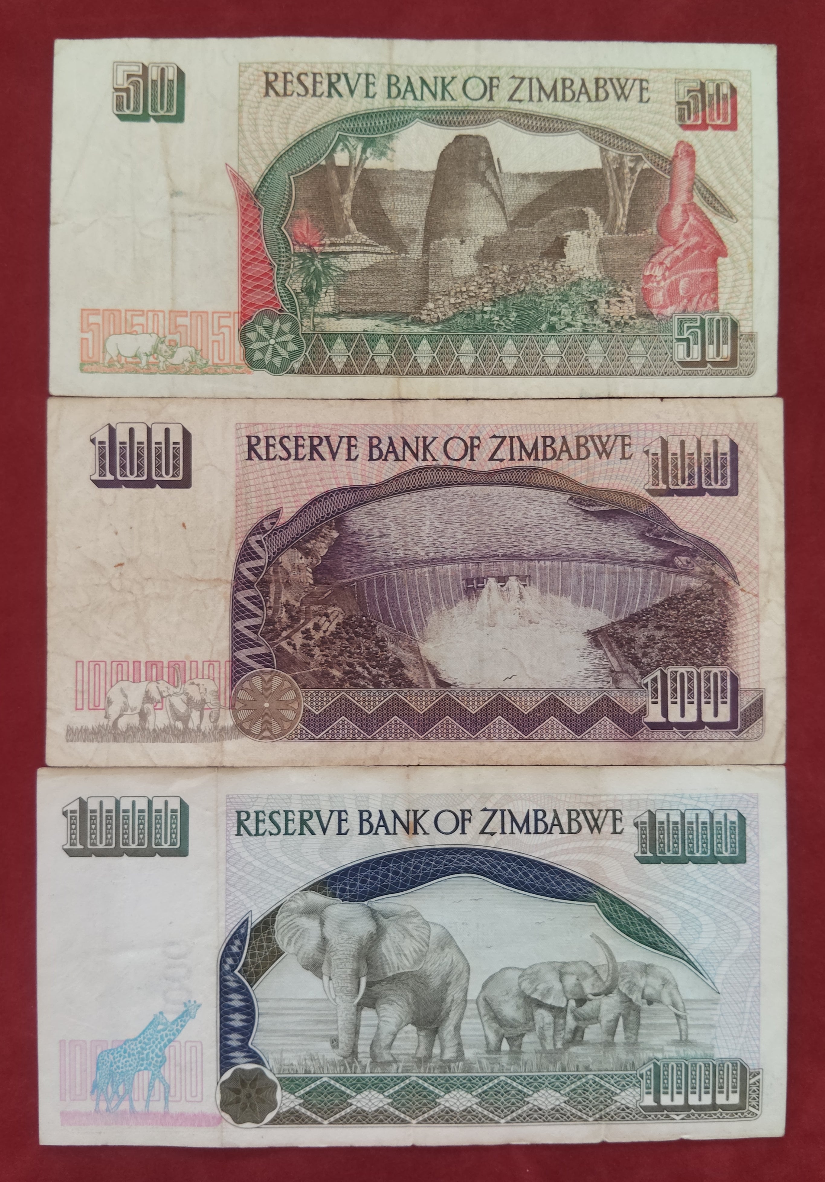 RESERVE BANK OF ZIMBABWE 50 ,100 ,1000 DOLLARS (D365)