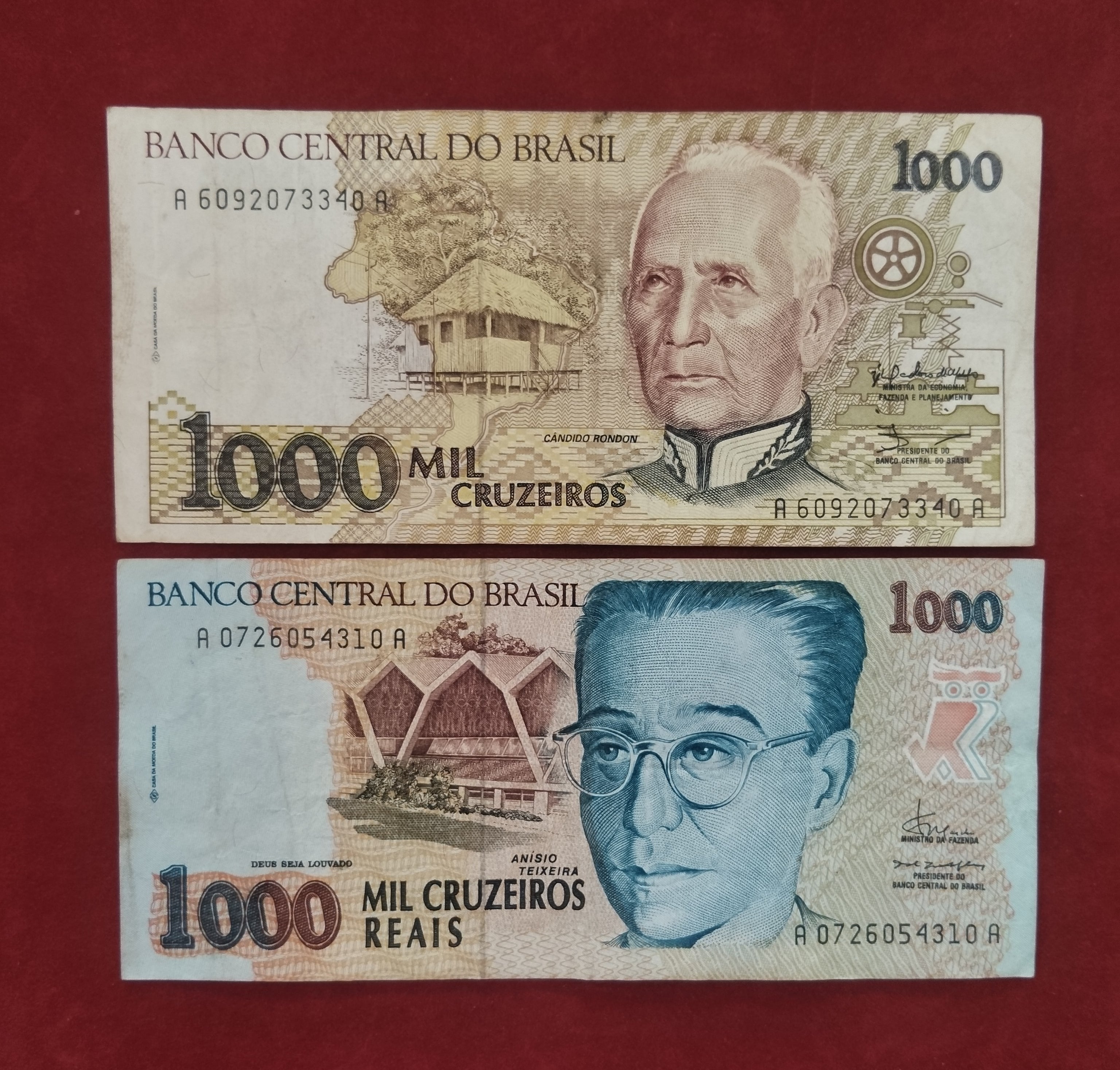 CENTRAL BANK OF BRASIL 100 ,1000 CRUZEIROS (D537)