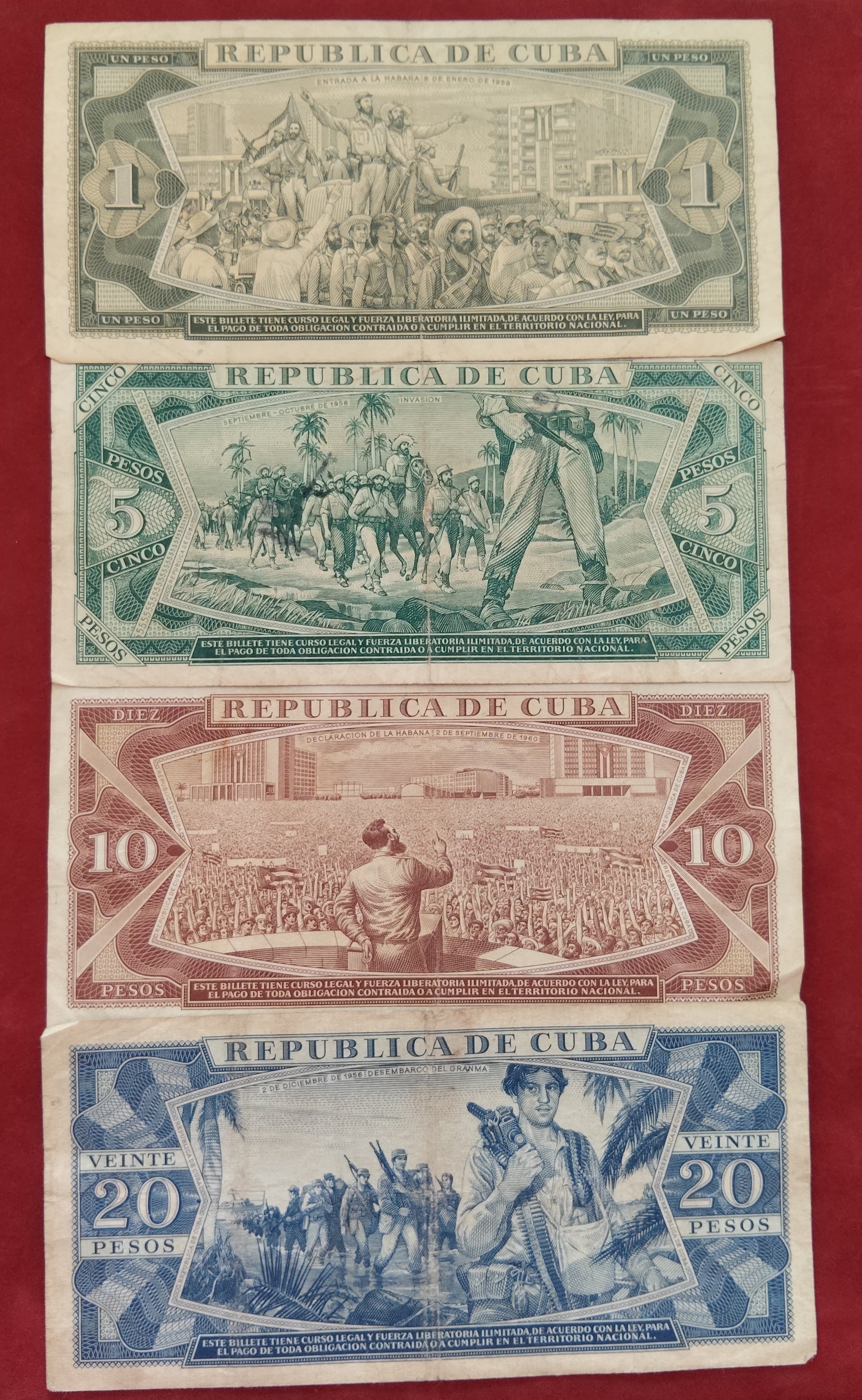 NATIONAL BANK OF CUBA 1 ,5 ,10 ,20 PESOS (1078)