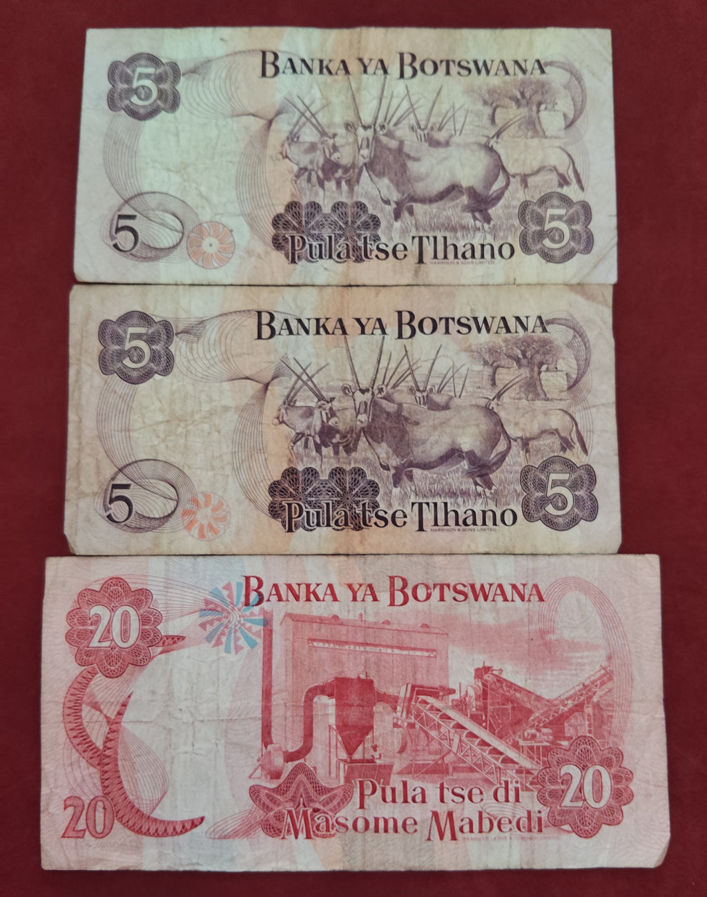 BANK OF BOTSWANA 5 ,5 ,20 PULA (C958)