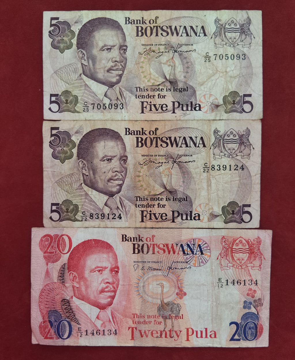 BANK OF BOTSWANA 5 ,5 ,20 PULA (C958)