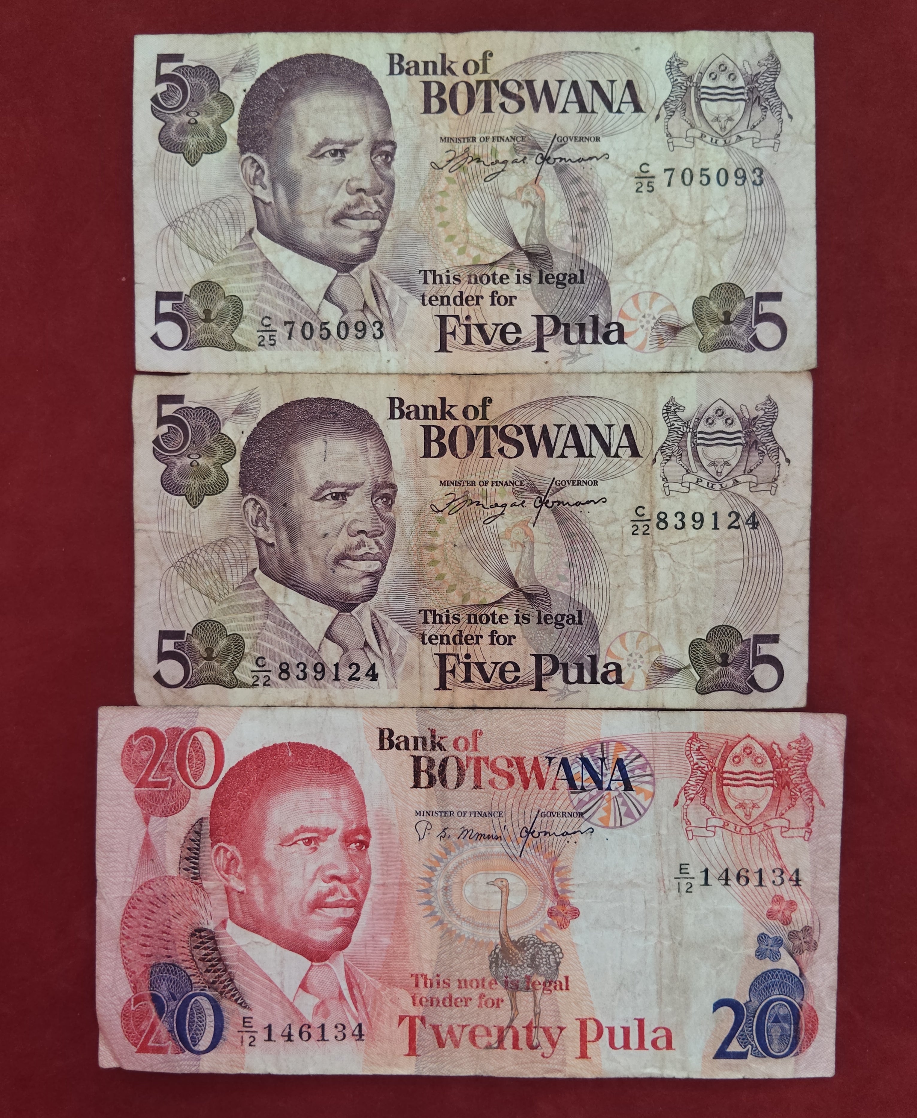BANK OF BOTSWANA 5 ,5 ,20 PULA (C958)