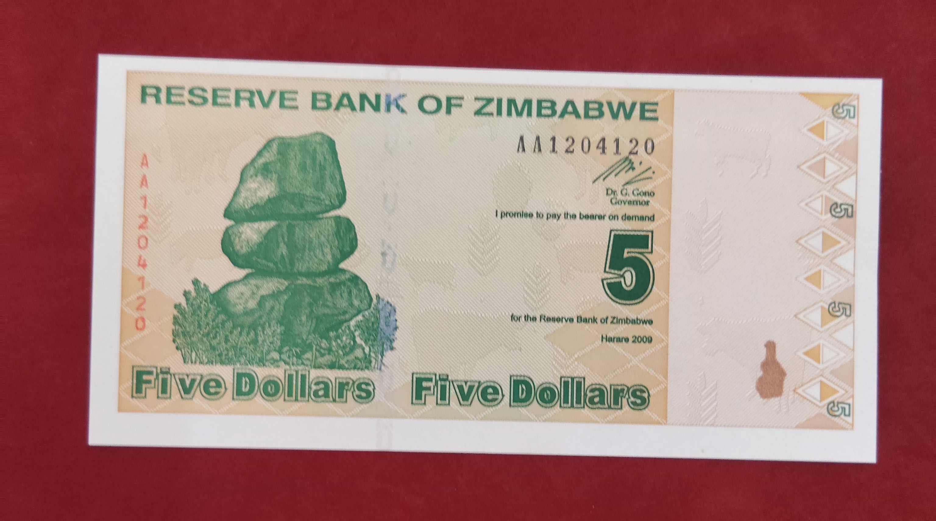 RESERVE BANK OF ZIMBABWE 5 DOLLARS (282)