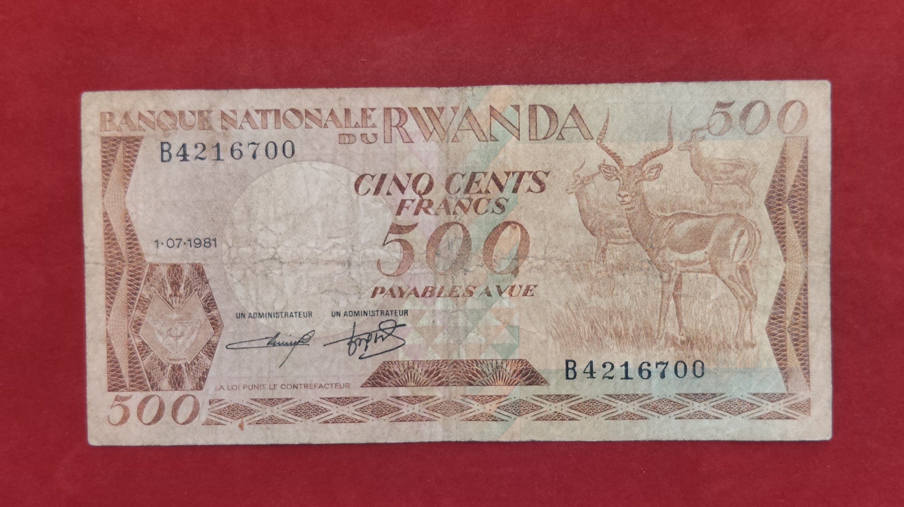 NATIONAL BANK OF RWANDA 500 FRANCS (C832)