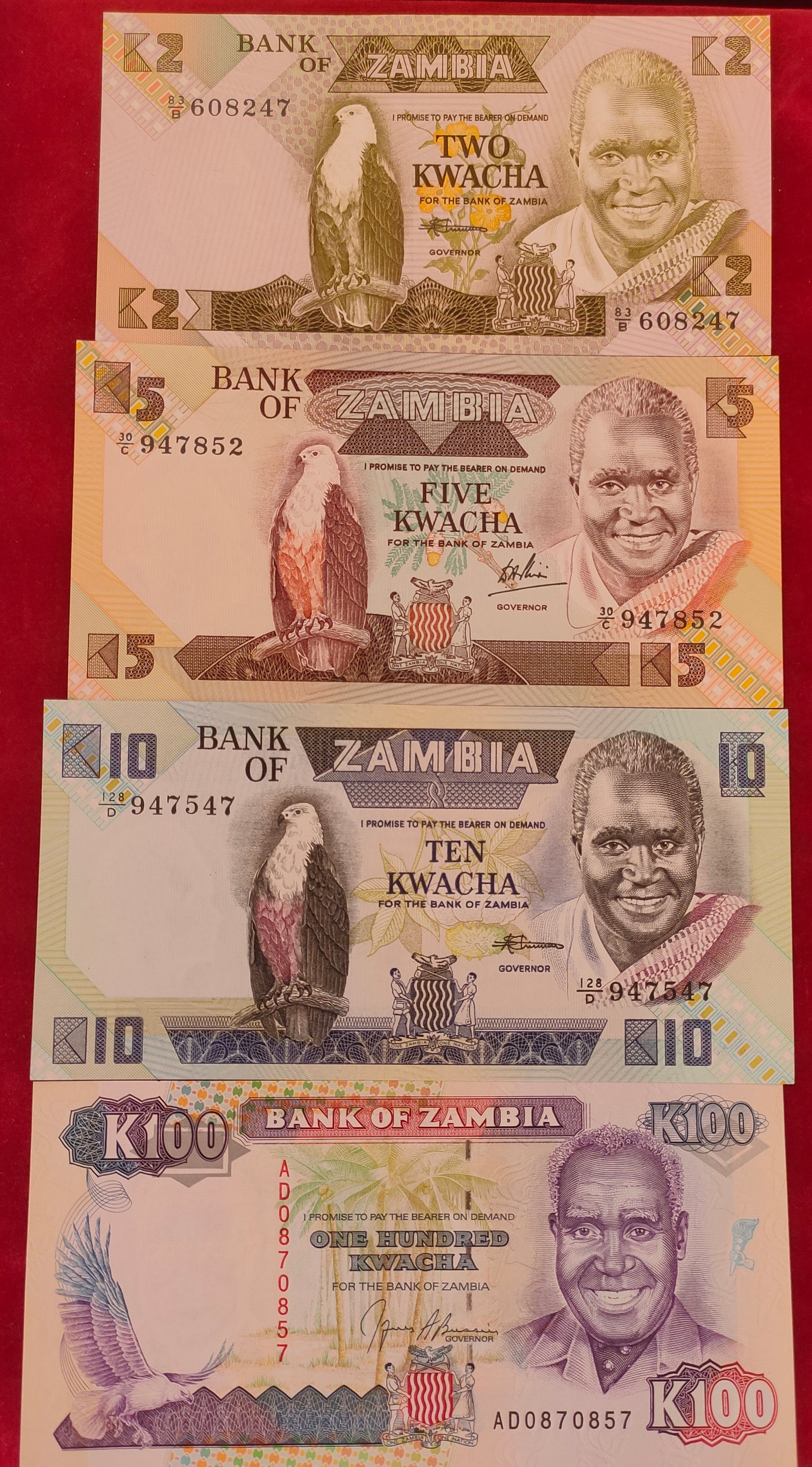 BANK OF ZAMBIA 2, 5, 10, 100 KWACHA (C423)