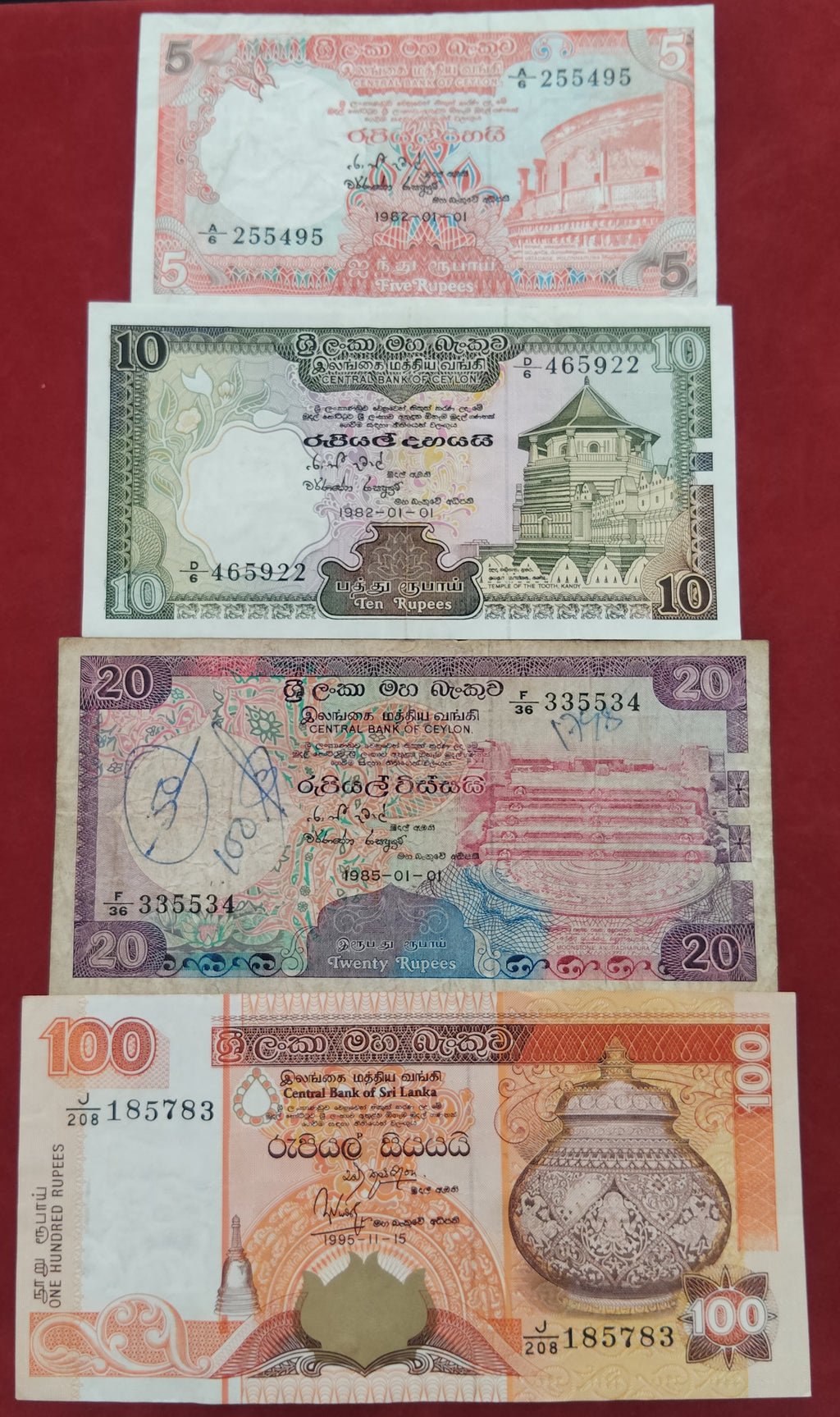 CENTRAL BANK OF CEYLON 5 ,10 ,20 ,100 RUPEES (D67)
