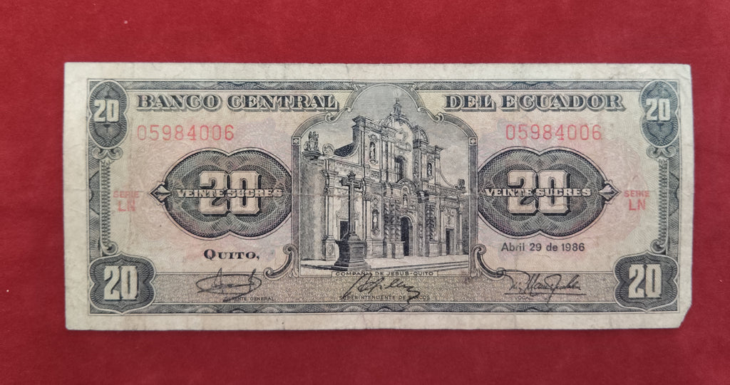 CENTRAL BANK OF ECUADOR 20 SUCRES (D932)
