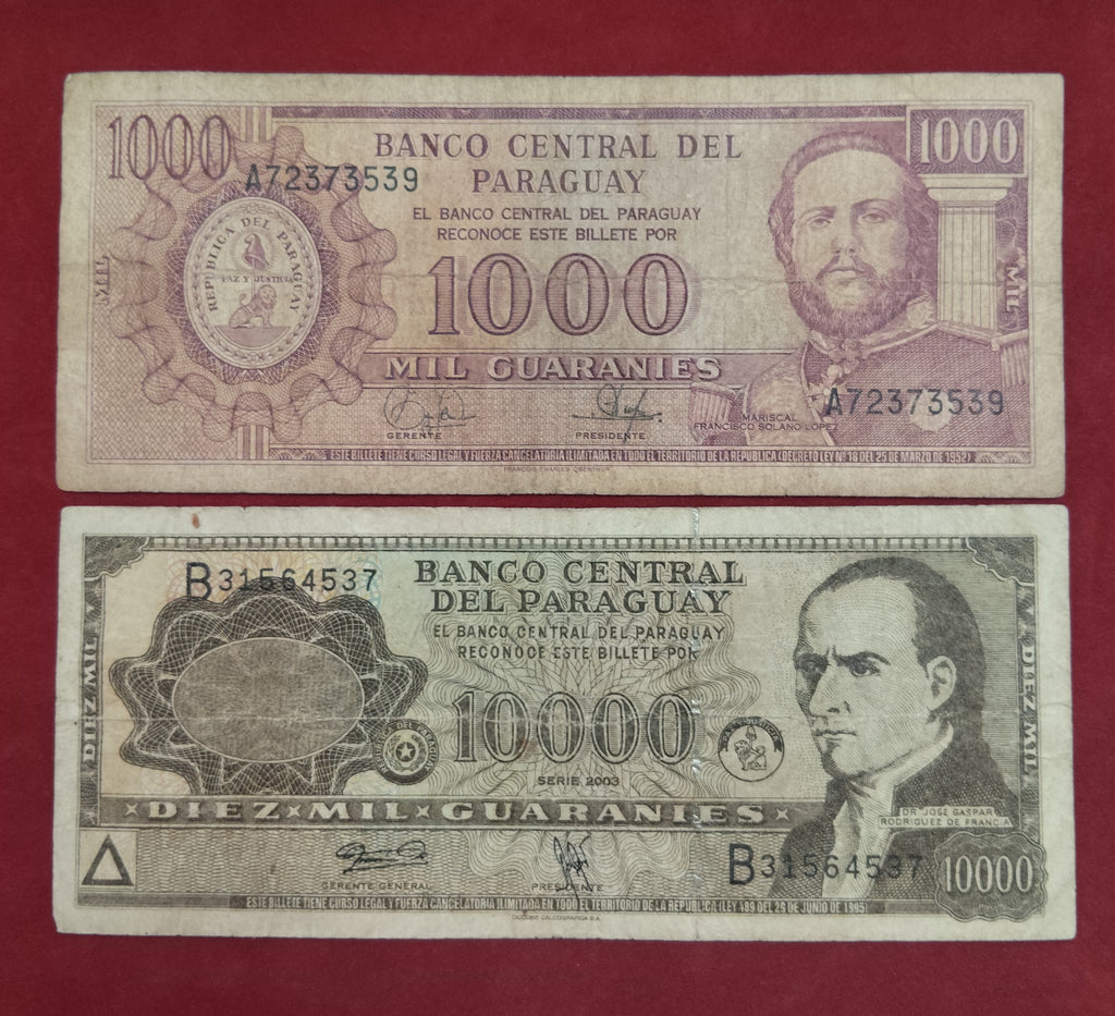 CENTRAL BANK OF PARAGUAY 1000 ,10000 GUARANIES (D701)