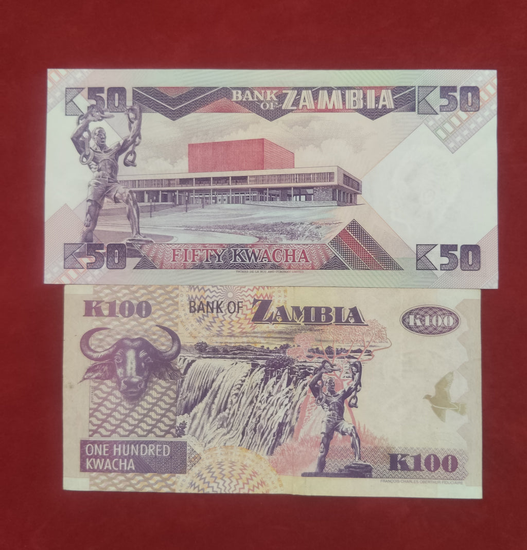 BANK OF ZAMBIA 50 ,100 KWACHA (V439)