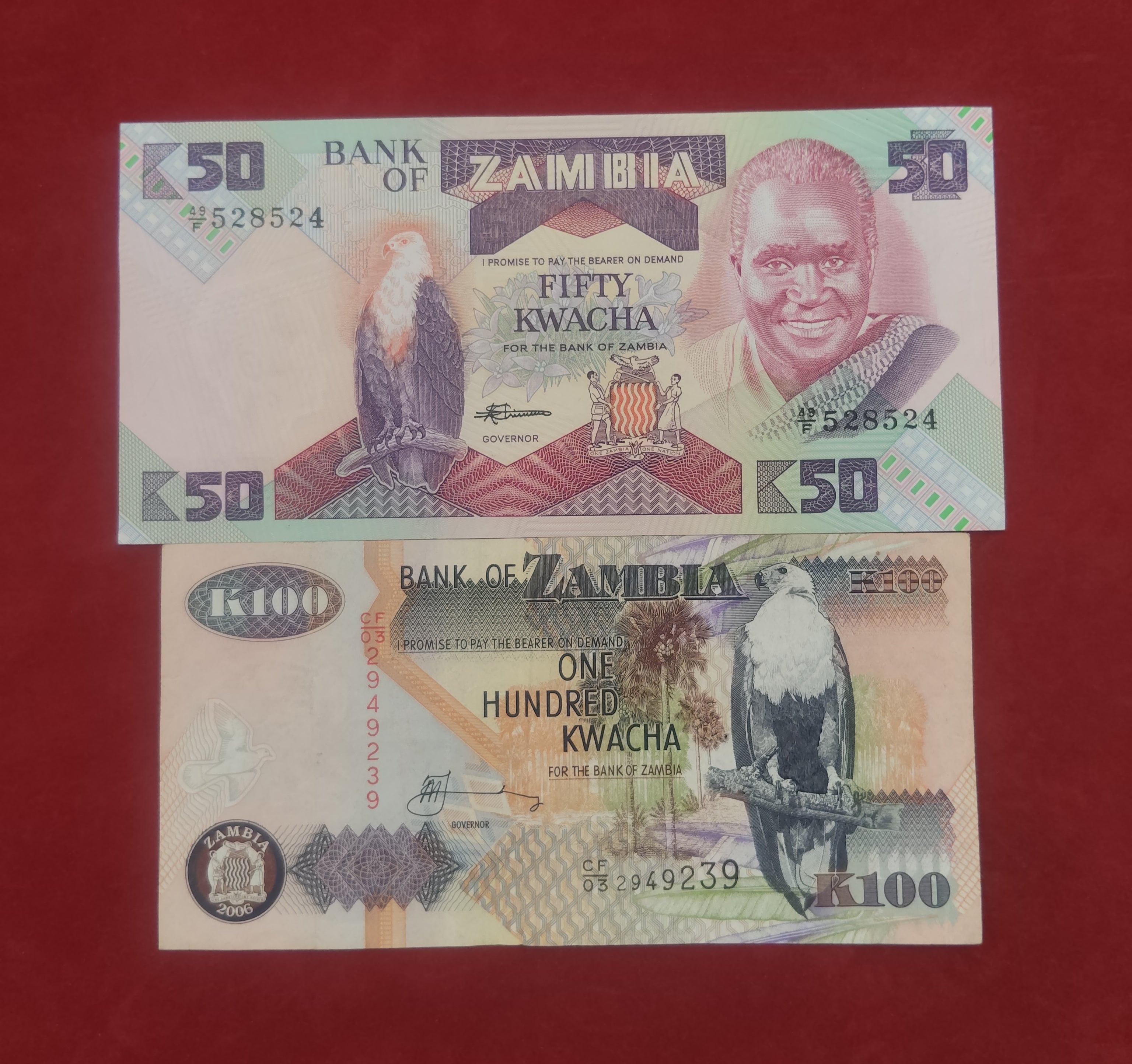 BANK OF ZAMBIA 50 ,100 KWACHA (V439)