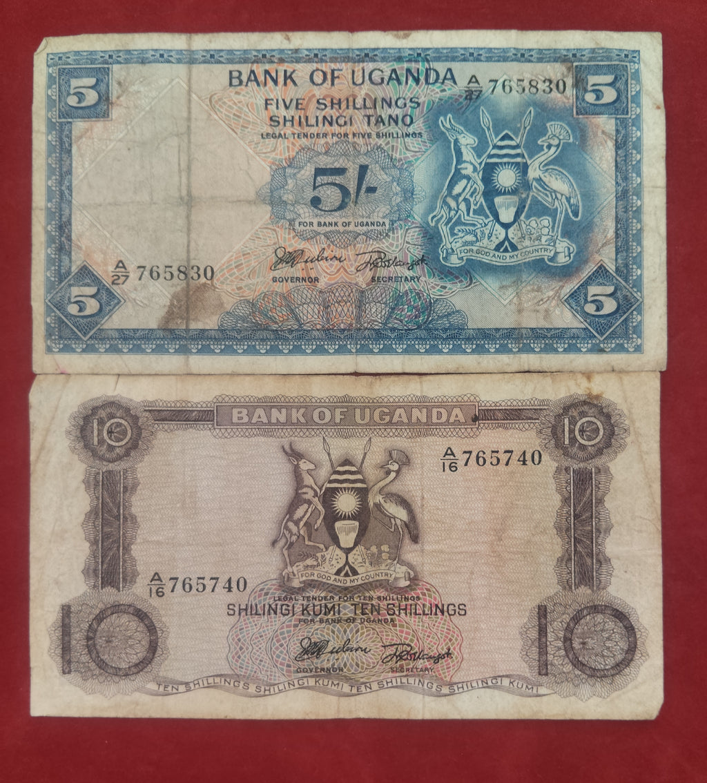 BANK OF UGANDA 5 ,10 SHILLINGS (D892)